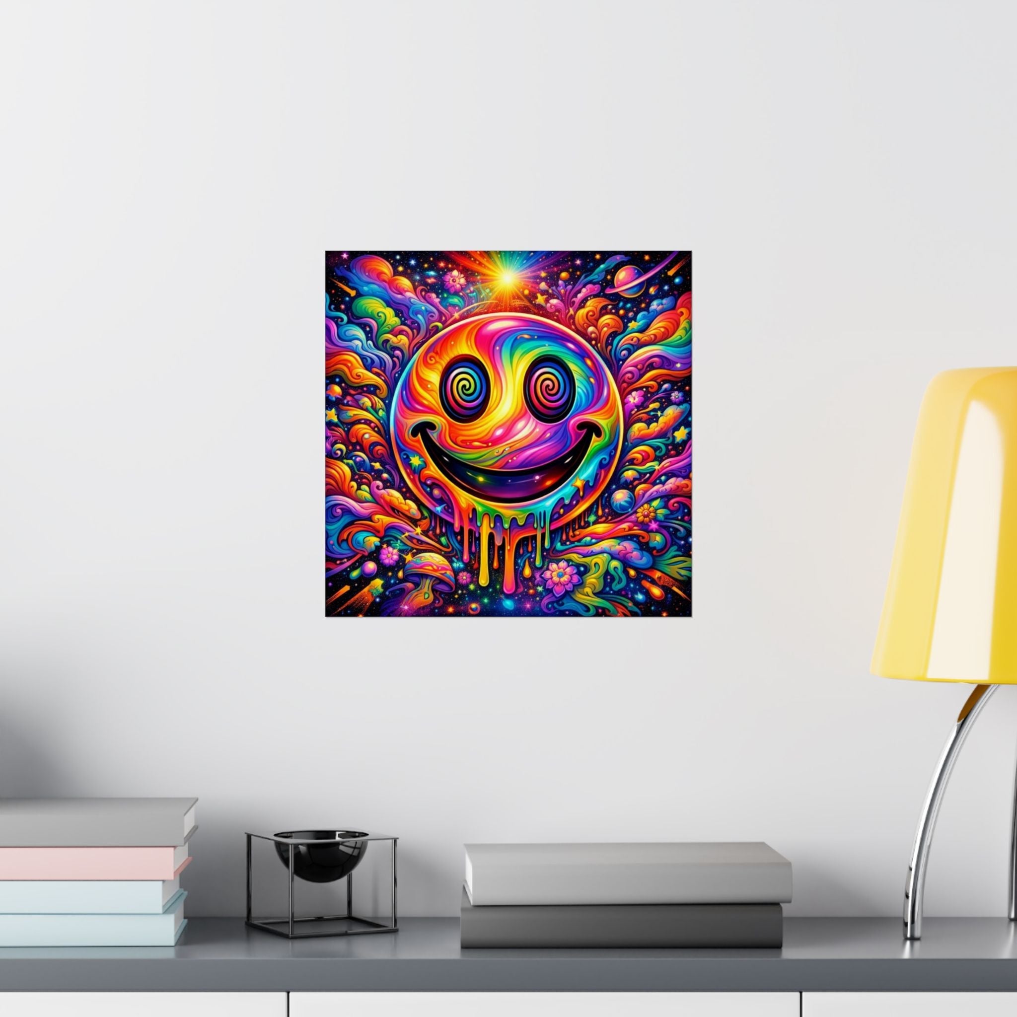 Psychedelic Drippy Smiley Matte Poster — Vibrant Rainbow Wall Art