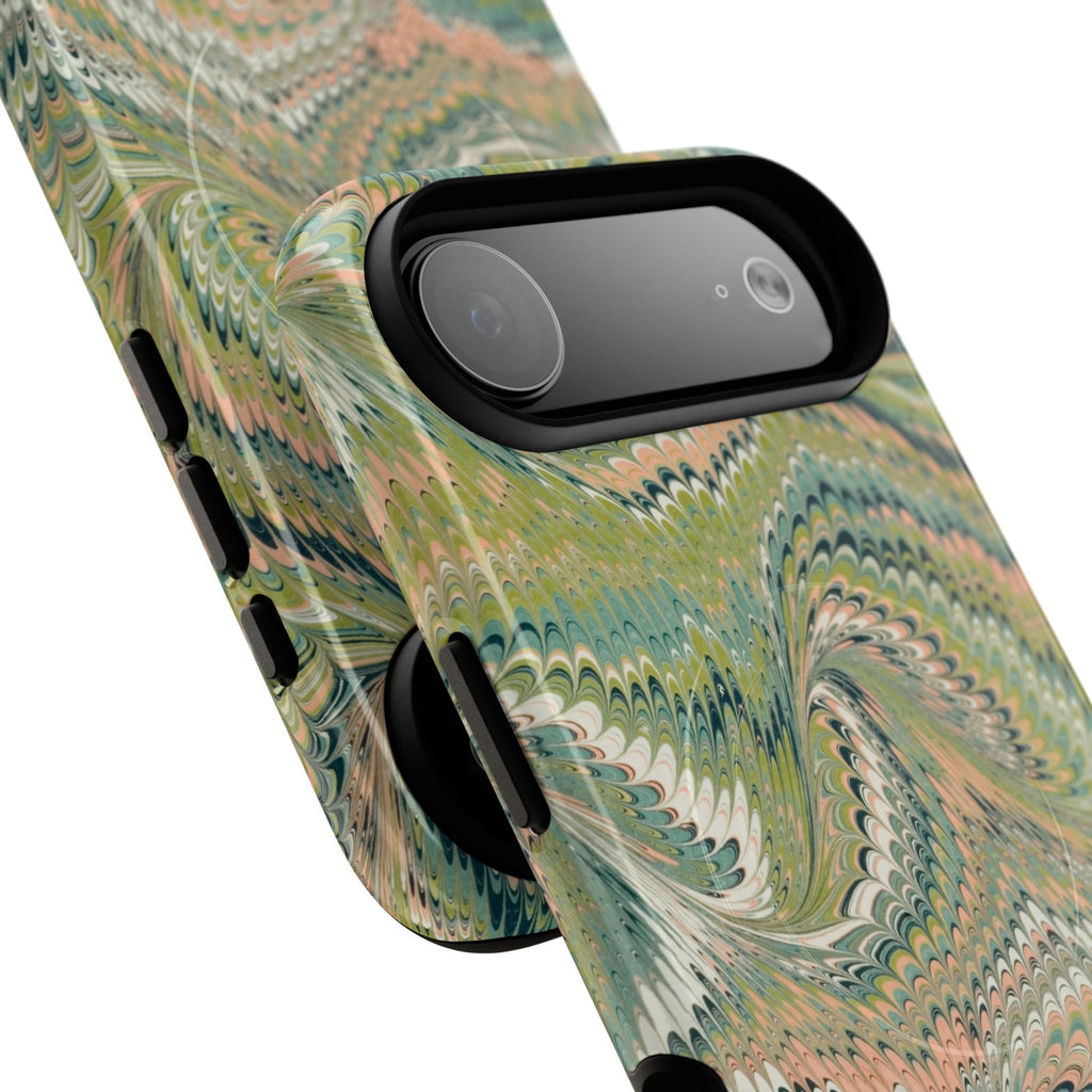 Florentine Marble iPhone Case | Inspired by Florence | Italian Marbled Paper Technique | Artisanal Green Swirl | Dual-Layer Protective Case | Matte or Glossy