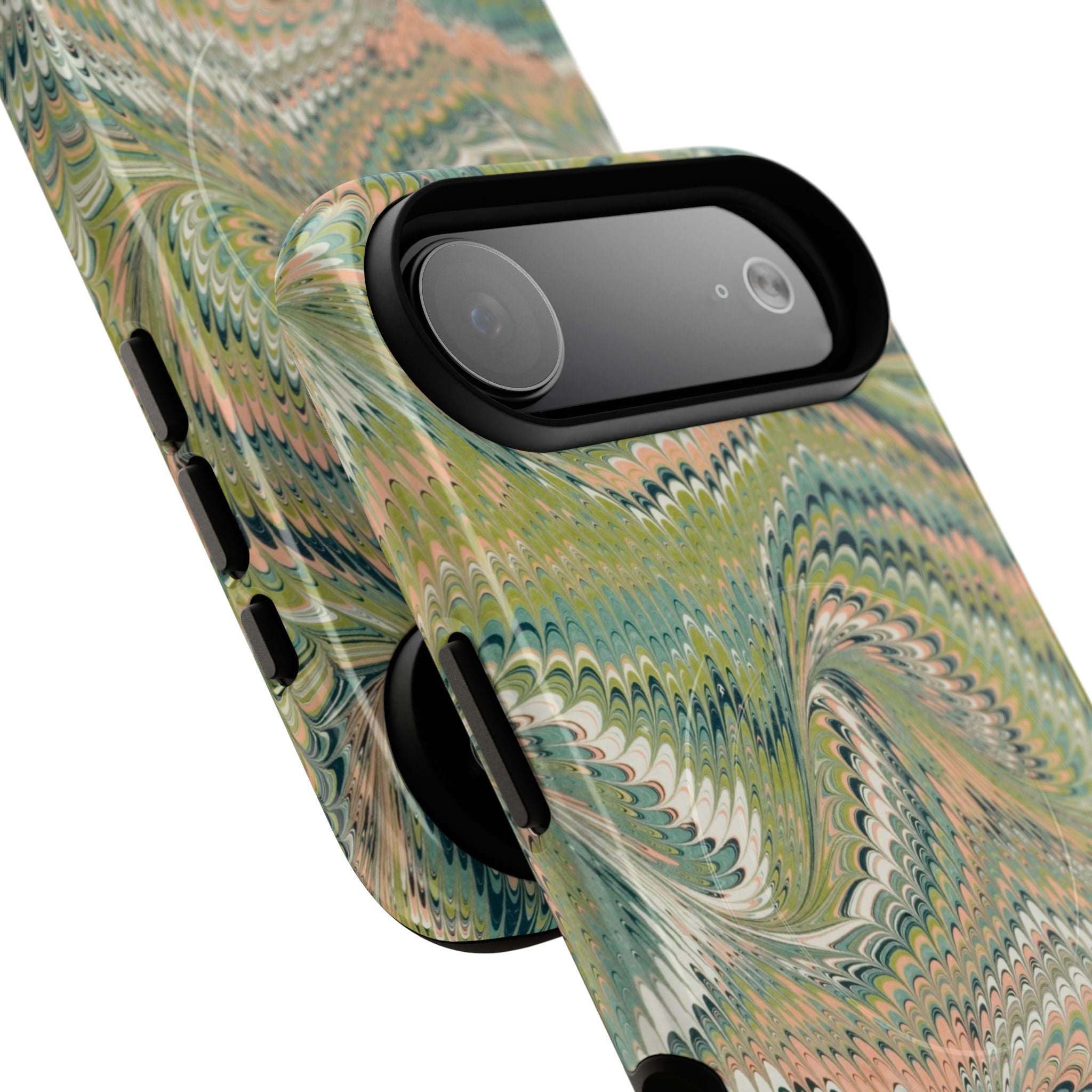 Florentine Marble iPhone Case | Inspired by Florence | Italian Marbled Paper Technique | Artisanal Green Swirl | Dual-Layer Protective Case | Matte or Glossy