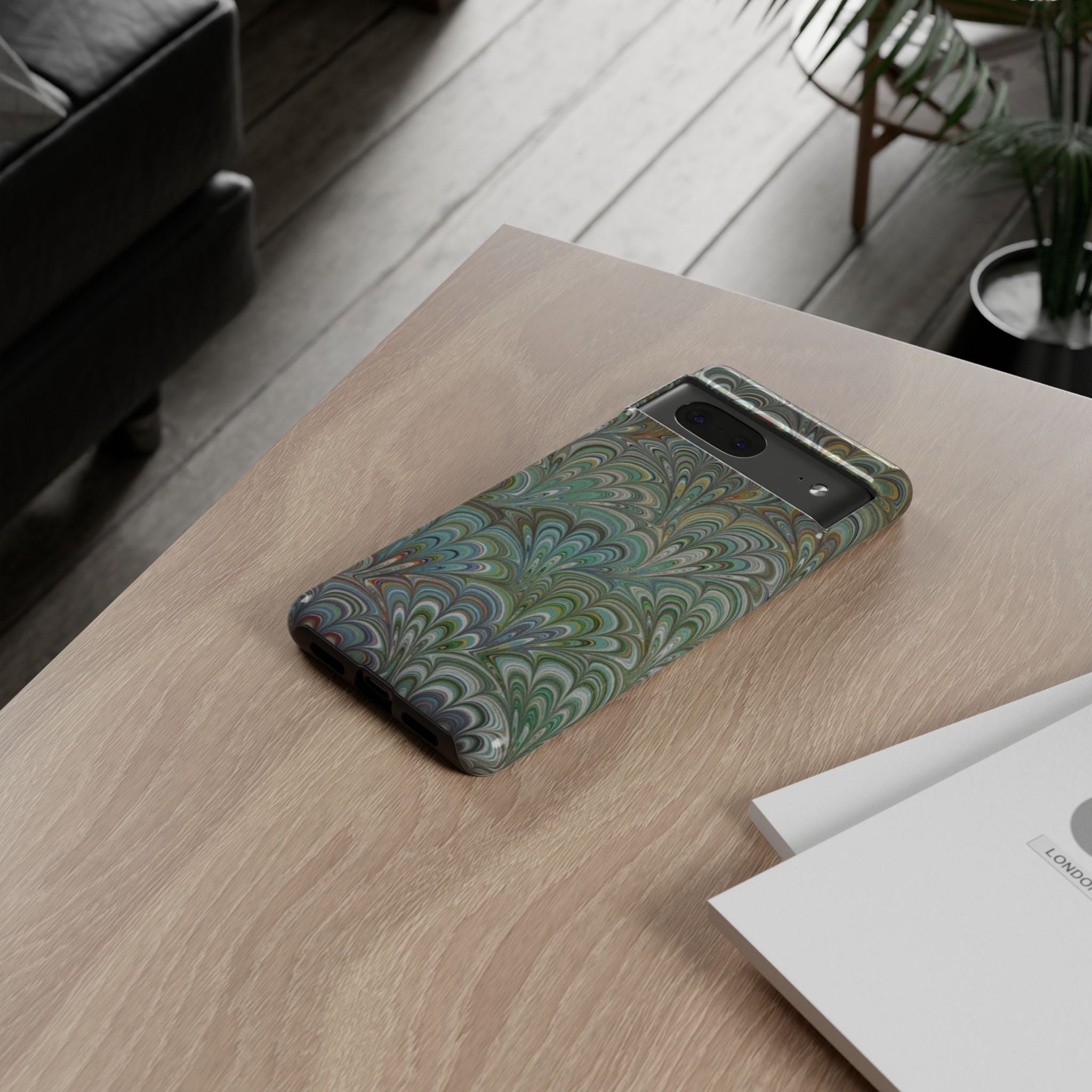 Green Marbled Peacock Durable Phone Case - Matte or Glossy