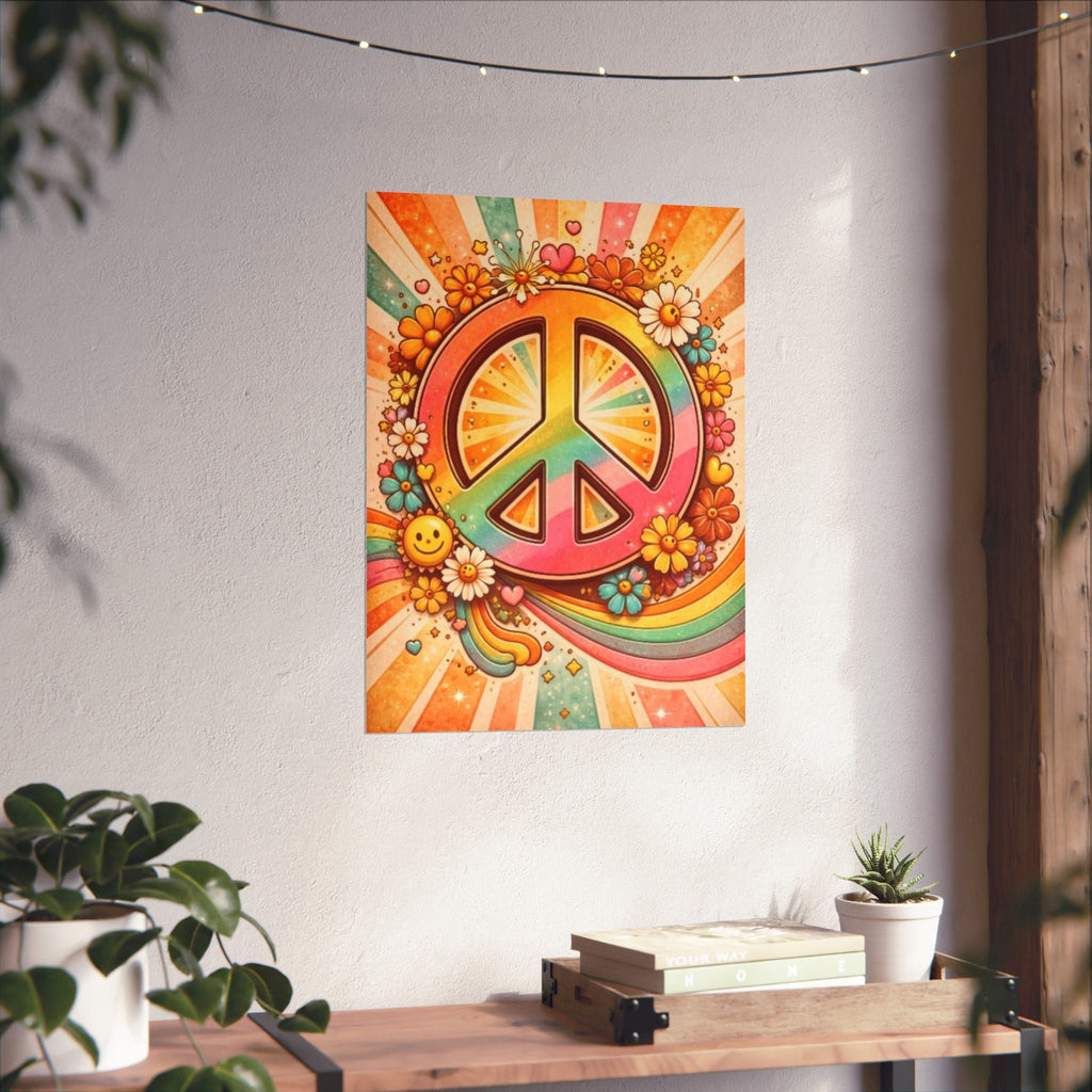Retro Peace Sign Poster — 70s Hippie Flower Power Matte Vertical Print