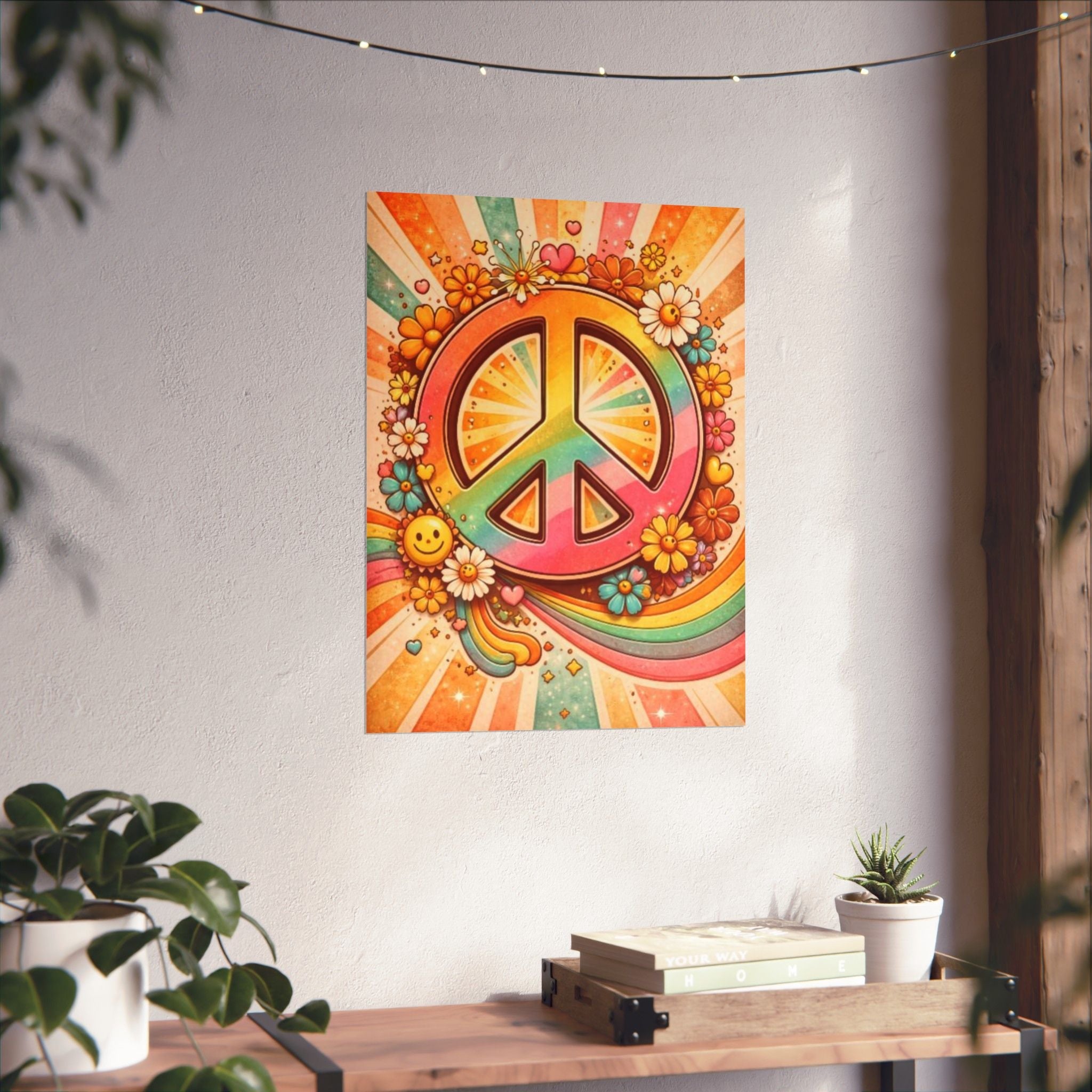Retro Peace Sign Poster — 70s Hippie Flower Power Matte Vertical Print