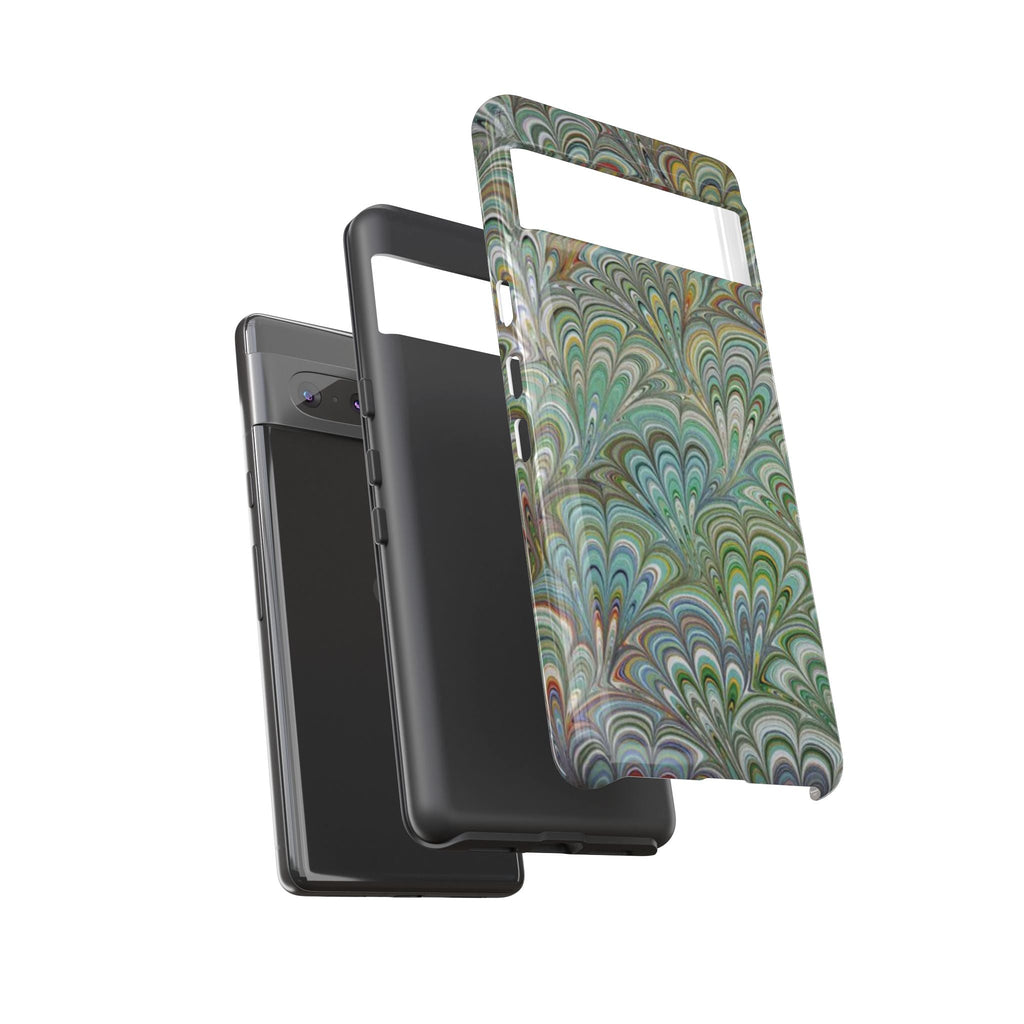 Green Marbled Peacock Durable Phone Case - Matte or Glossy