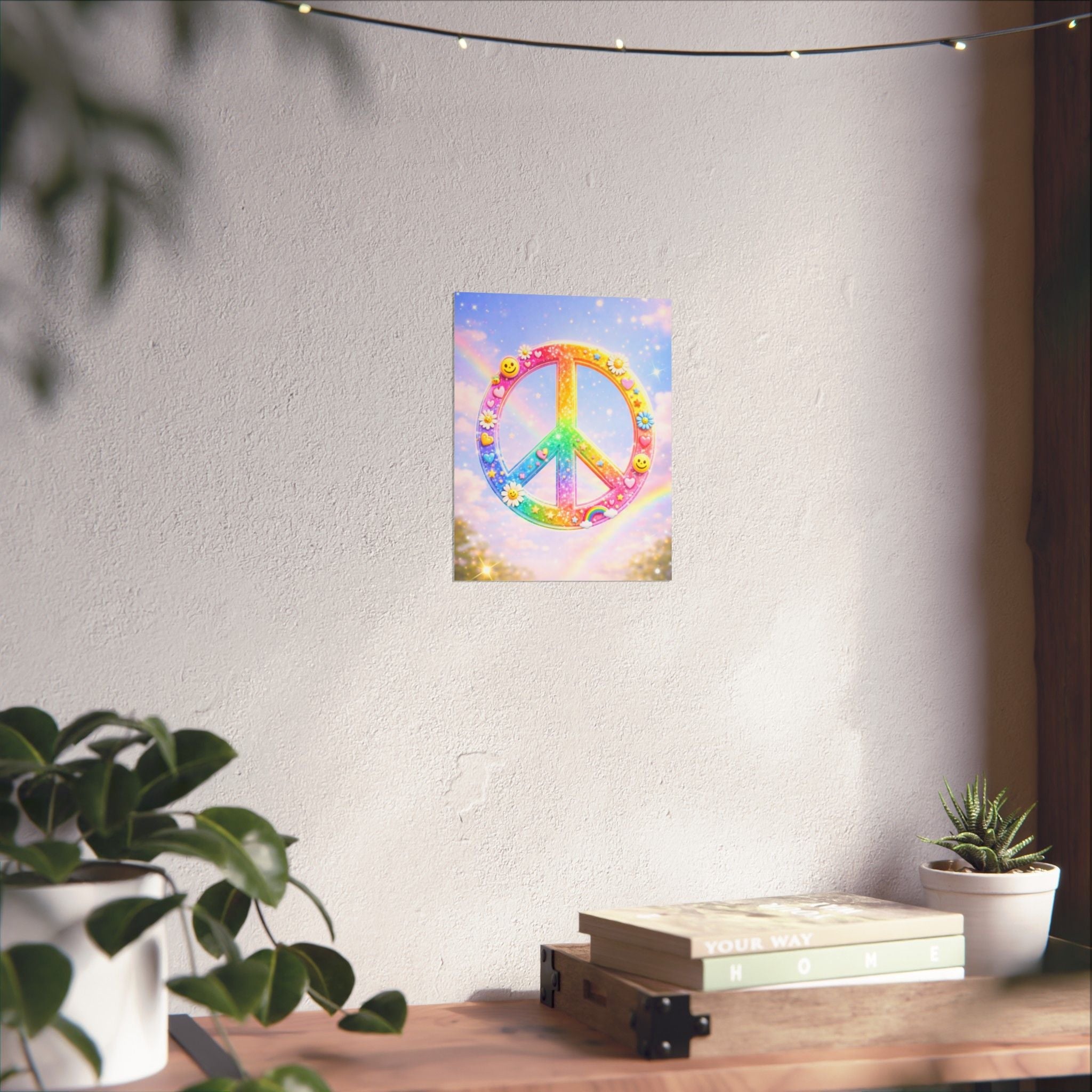 Rainbow Peace Sign Matte Poster — Retro 90s Inspired Psychedelic Wall Art