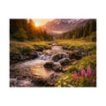 Satin Poster – Golden Mountain Stream Landscape Sunset Print