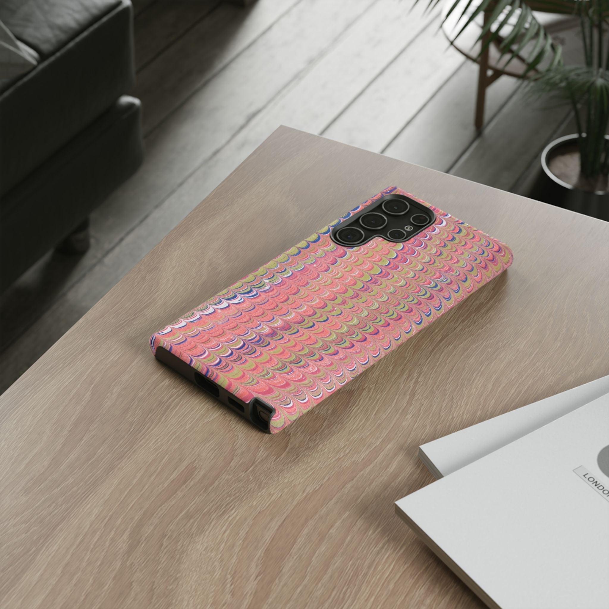 Pink Pastels Feather Marbled Vintage Design iPhone 16 + Samsung + Apple + Google - all models