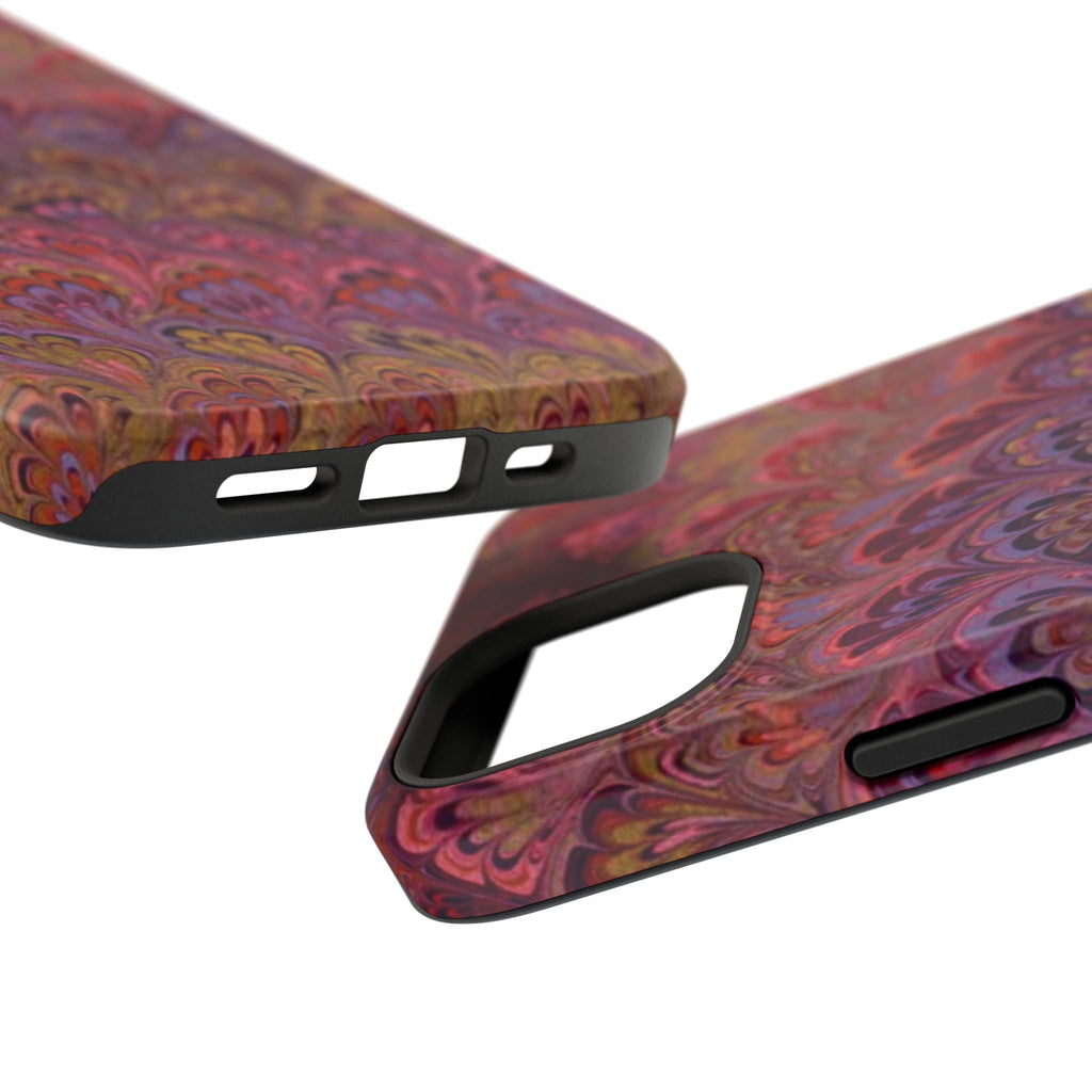 Red, Burgundy, Lavender Italian Peacock Feather Design Phone Case