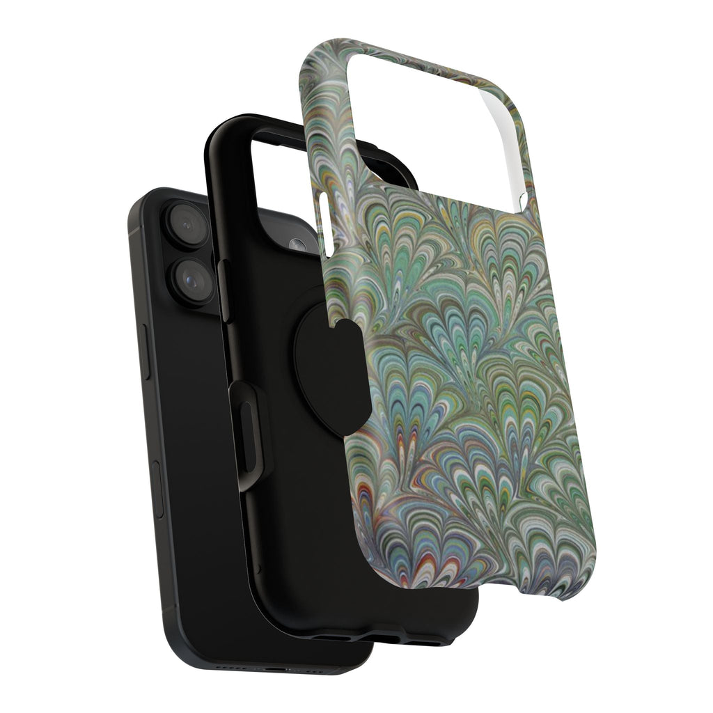 iPhone17 + All Models Phone Cases, Italian Peacock Feather Design, Stylish Impact-Resistant Shell, Protective Cover, Green Peacock Print