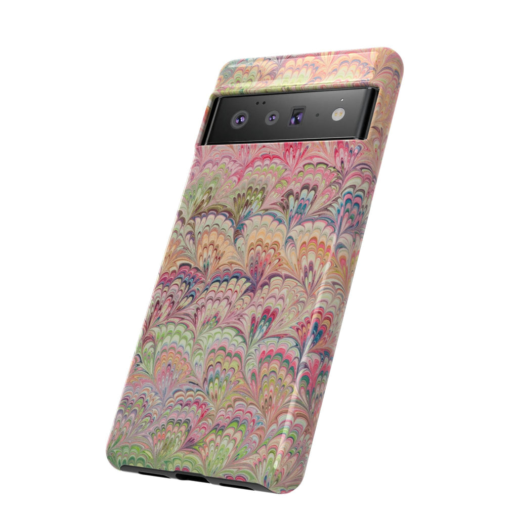 Pastel Pink + Green Feather Marbled Phone Case - Dual Layer Phone Cover