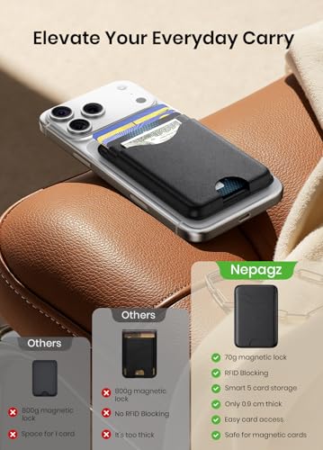 MagSafe Wallet Slim 3-Card — RFID Blocking Vegan Leather with Card Ejection for iPhone 17/16/15/14/13/12, Black