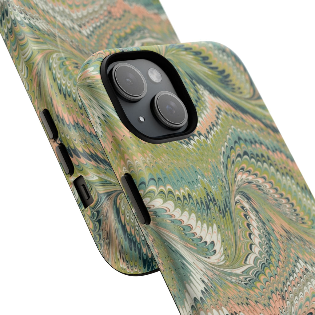 Florentine Marble iPhone Case | Inspired by Florence | Italian Marbled Paper Technique | Artisanal Green Swirl | Dual-Layer Protective Case | Matte or Glossy