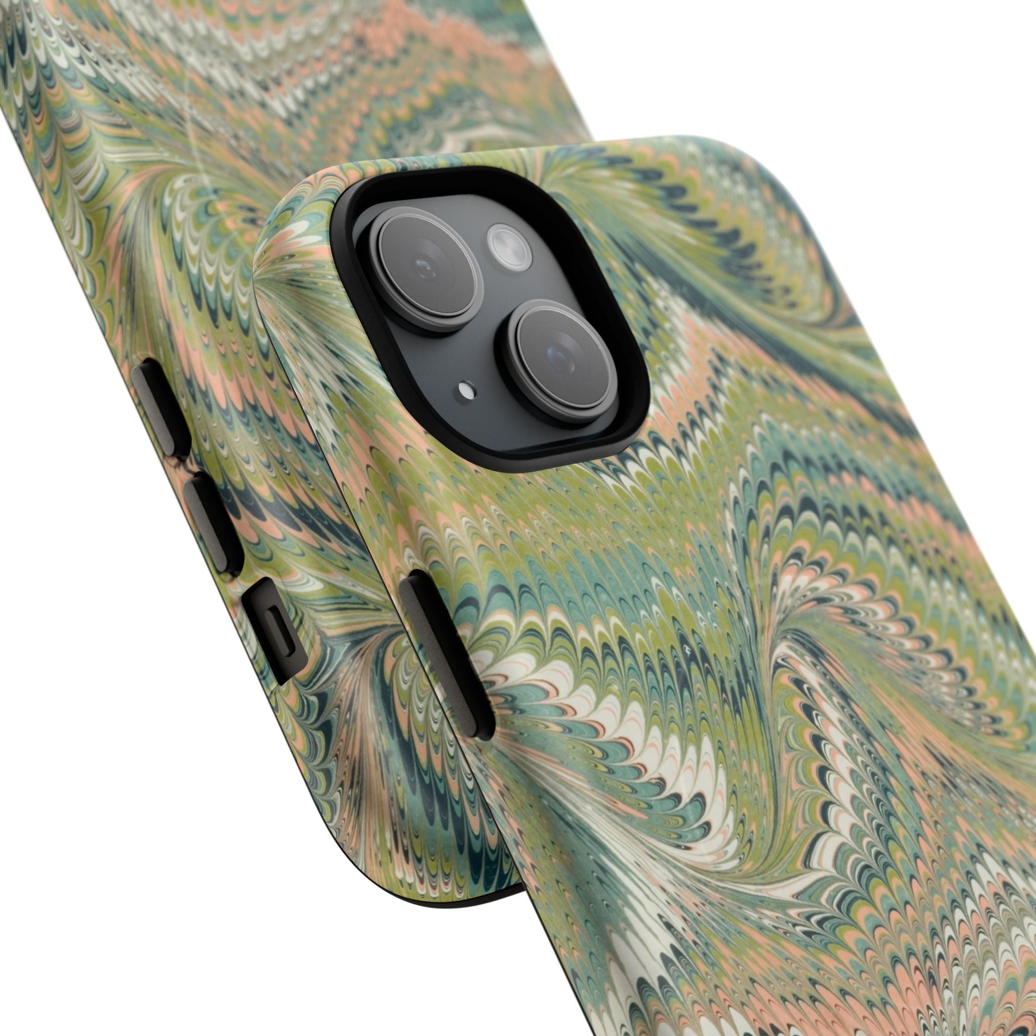 Florentine Marble iPhone Case | Inspired by Florence | Italian Marbled Paper Technique | Artisanal Green Swirl | Dual-Layer Protective Case | Matte or Glossy