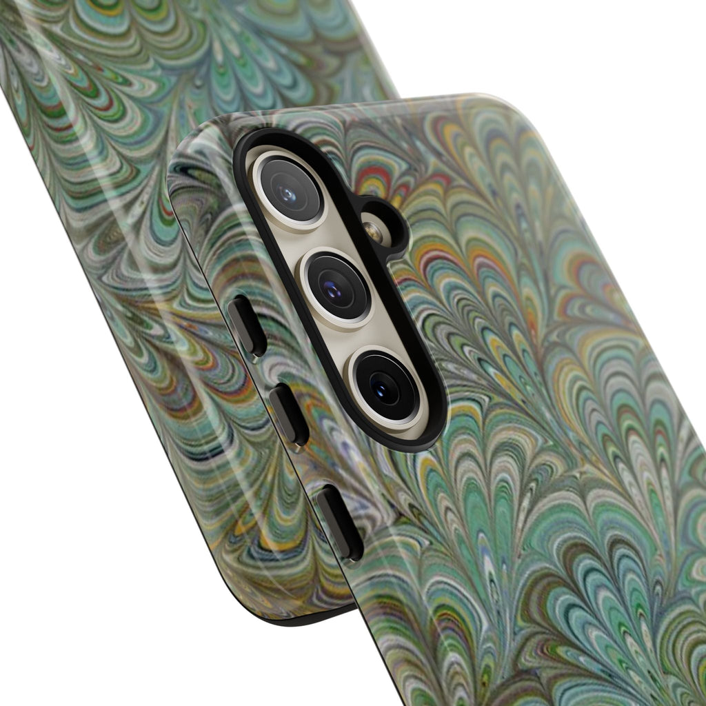 Green Marbled Peacock Durable Phone Case - Matte or Glossy