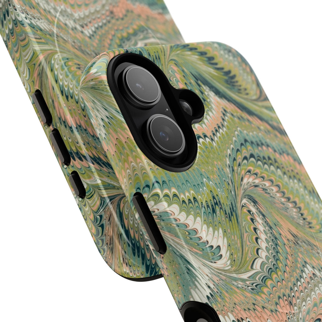 Florentine Marble iPhone Case | Inspired by Florence | Italian Marbled Paper Technique | Artisanal Green Swirl | Dual-Layer Protective Case | Matte or Glossy