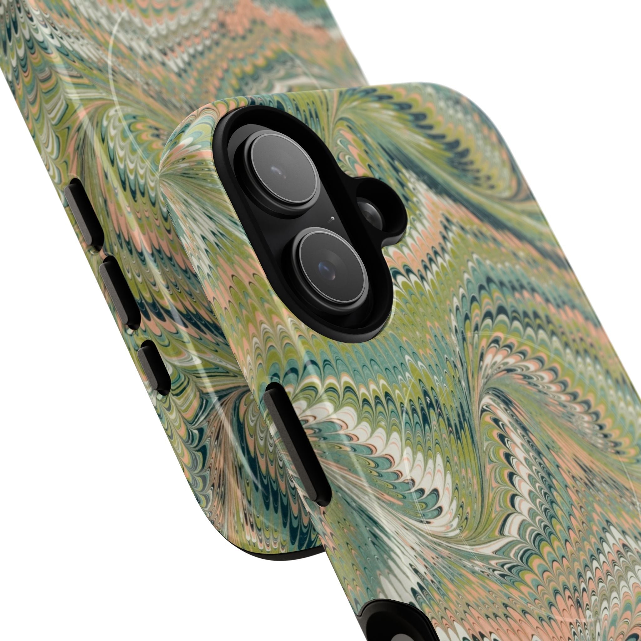Florentine Marble iPhone Case | Inspired by Florence | Italian Marbled Paper Technique | Artisanal Green Swirl | Dual-Layer Protective Case | Matte or Glossy