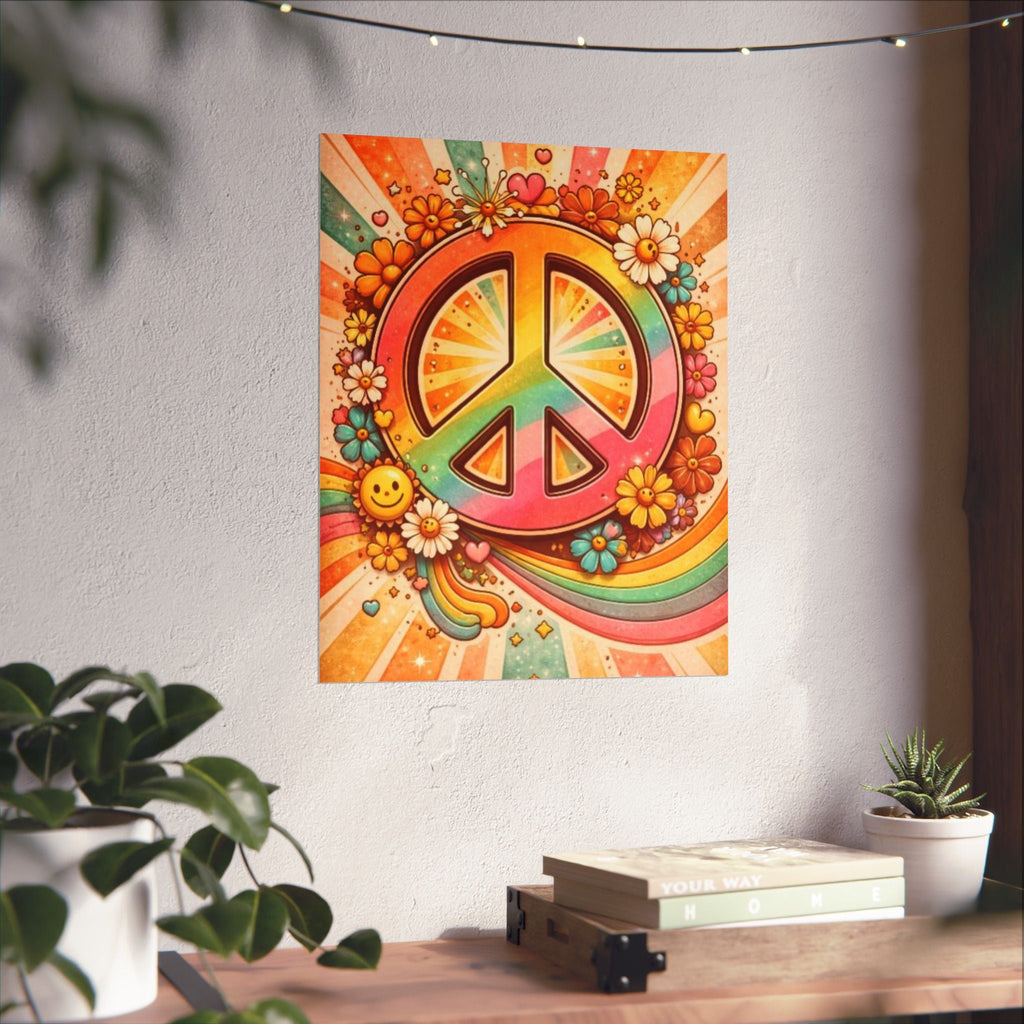 Retro Peace Sign Poster — 70s Hippie Flower Power Matte Vertical Print