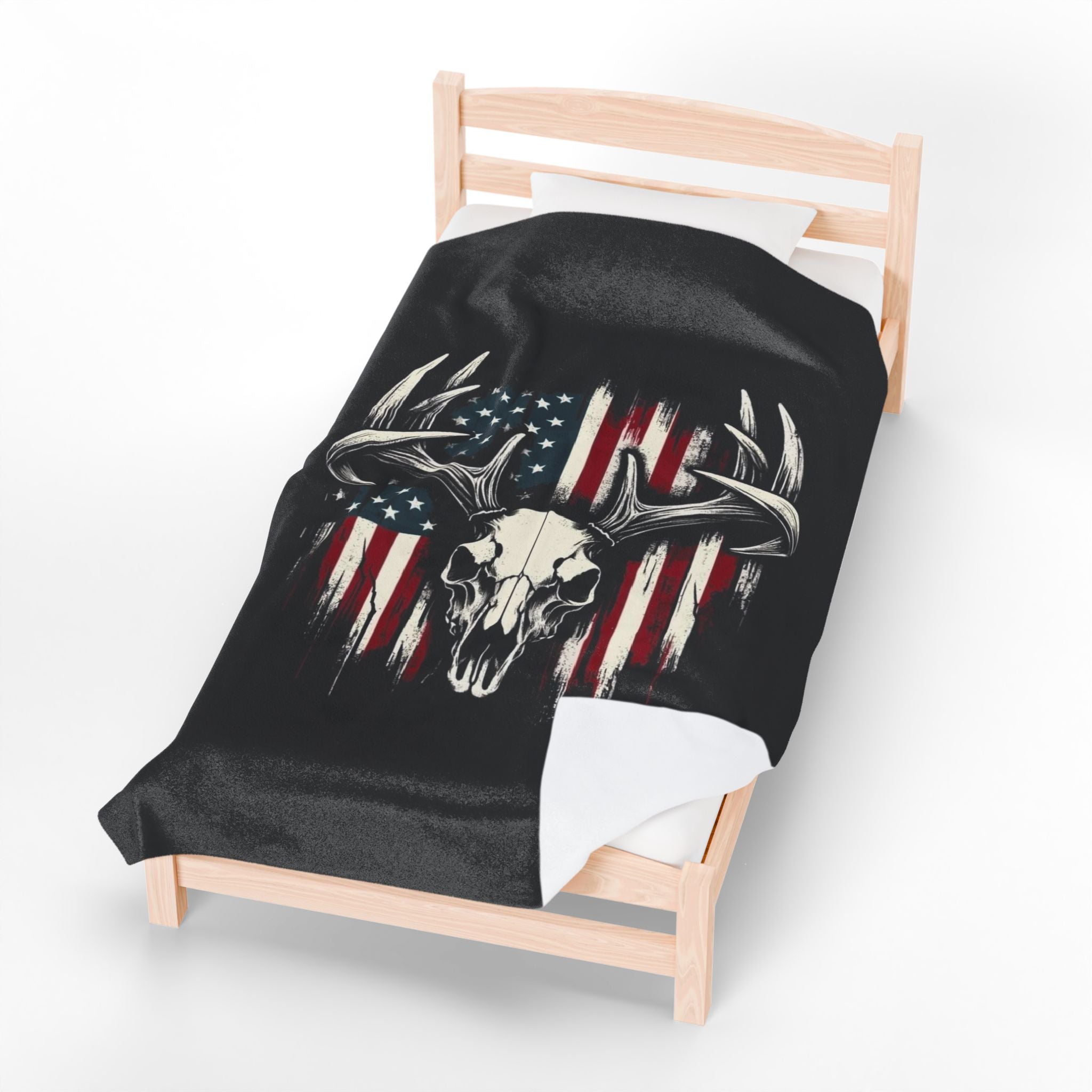 American Flag Deer Skull Velveteen Plush Blanket