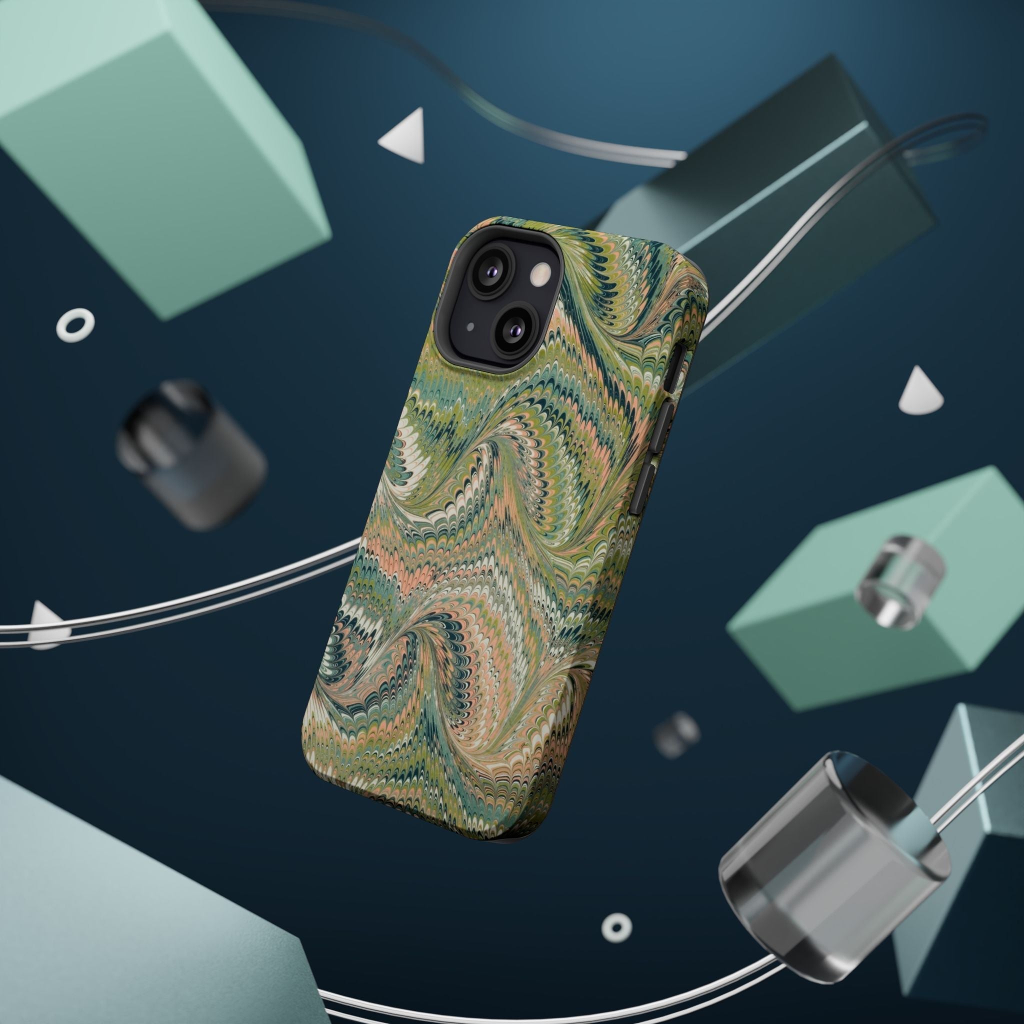 Green Pastel Italian Marble Design Magnetic MAG SAFE High Impact iPhone Cases