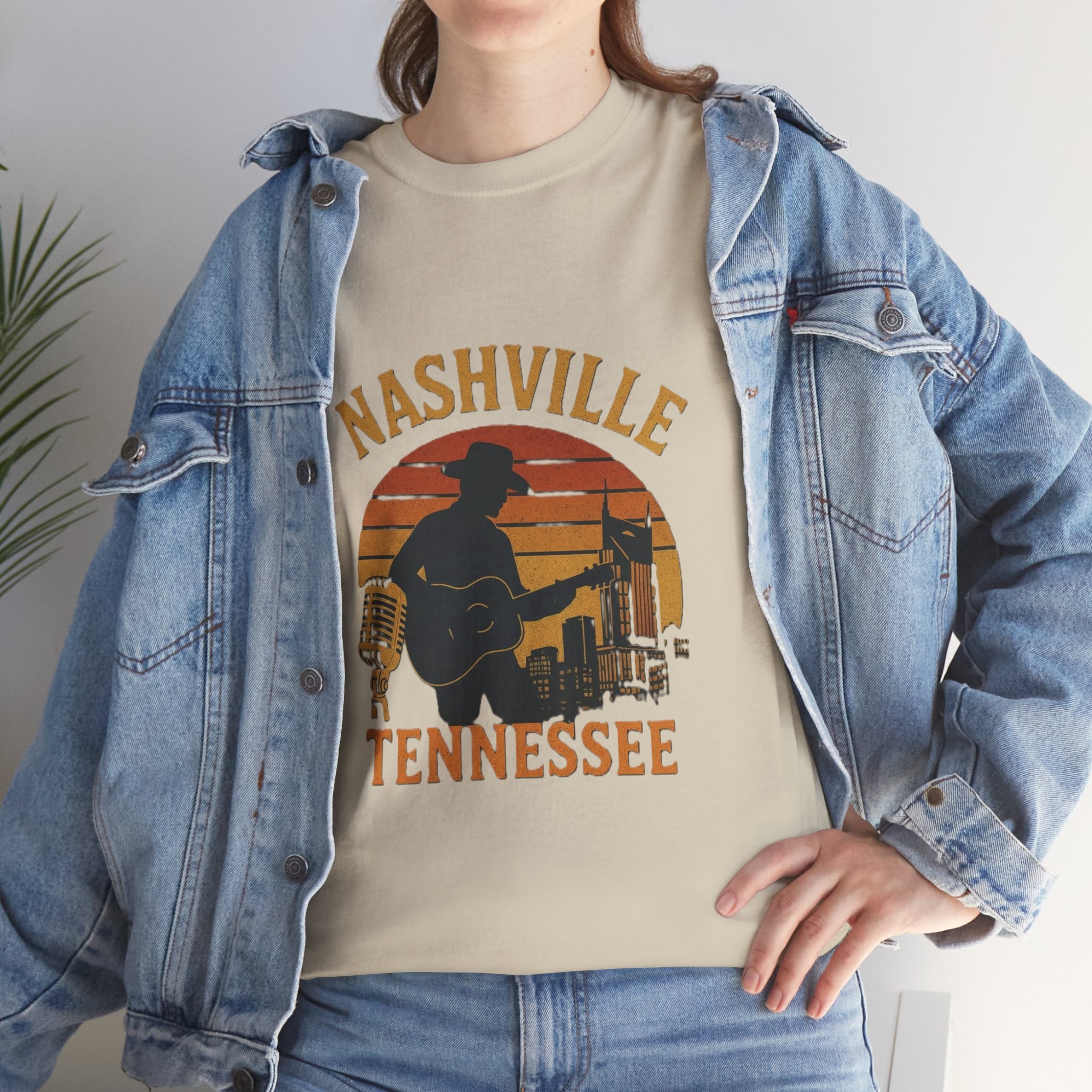 Nashville Tennessee Guitar Silhouette Tee — Retro Sunset Country Music T-Shirt