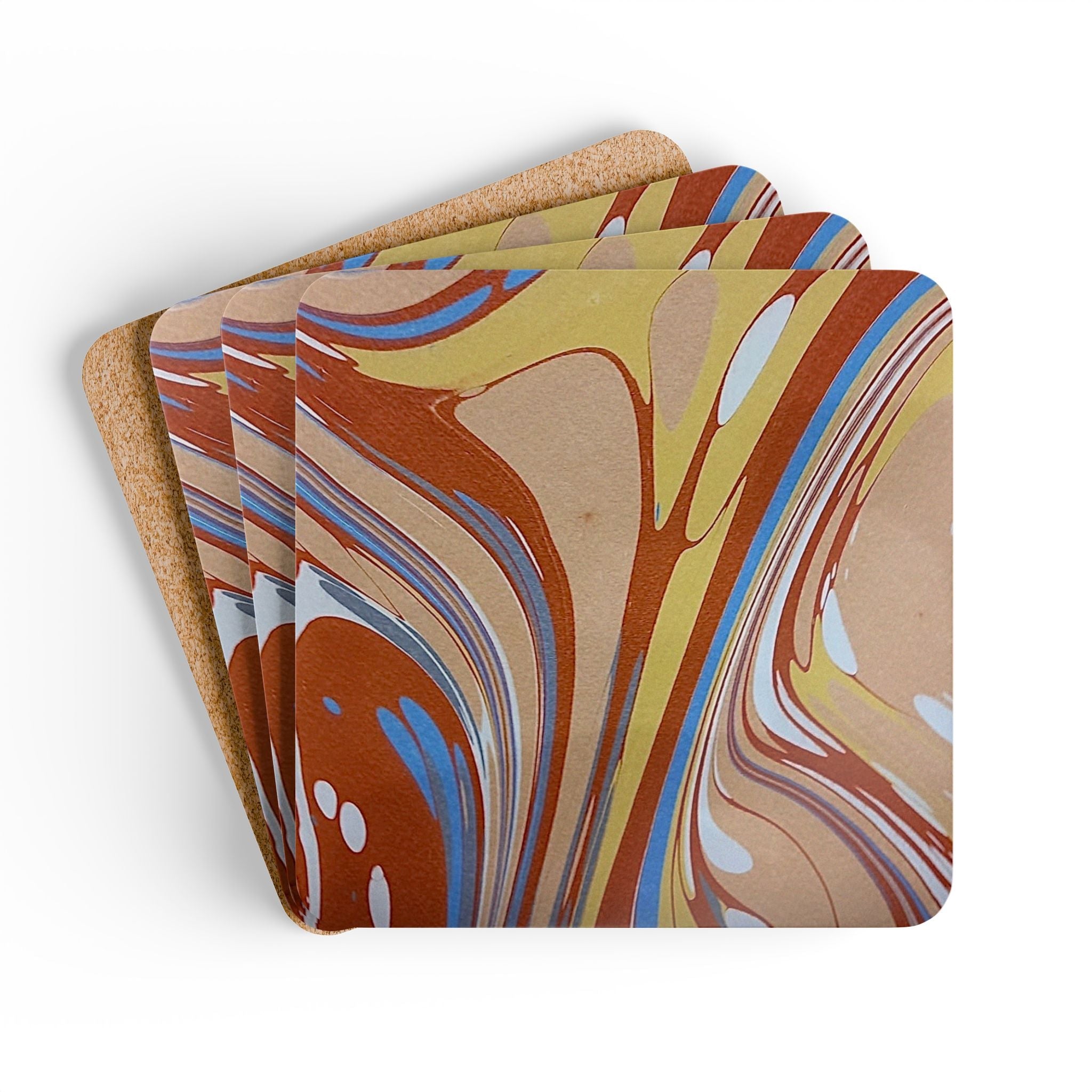 Italian Marbled Cork Coaster Set, Modern Minimalist Drink Coasters (4-Pack)