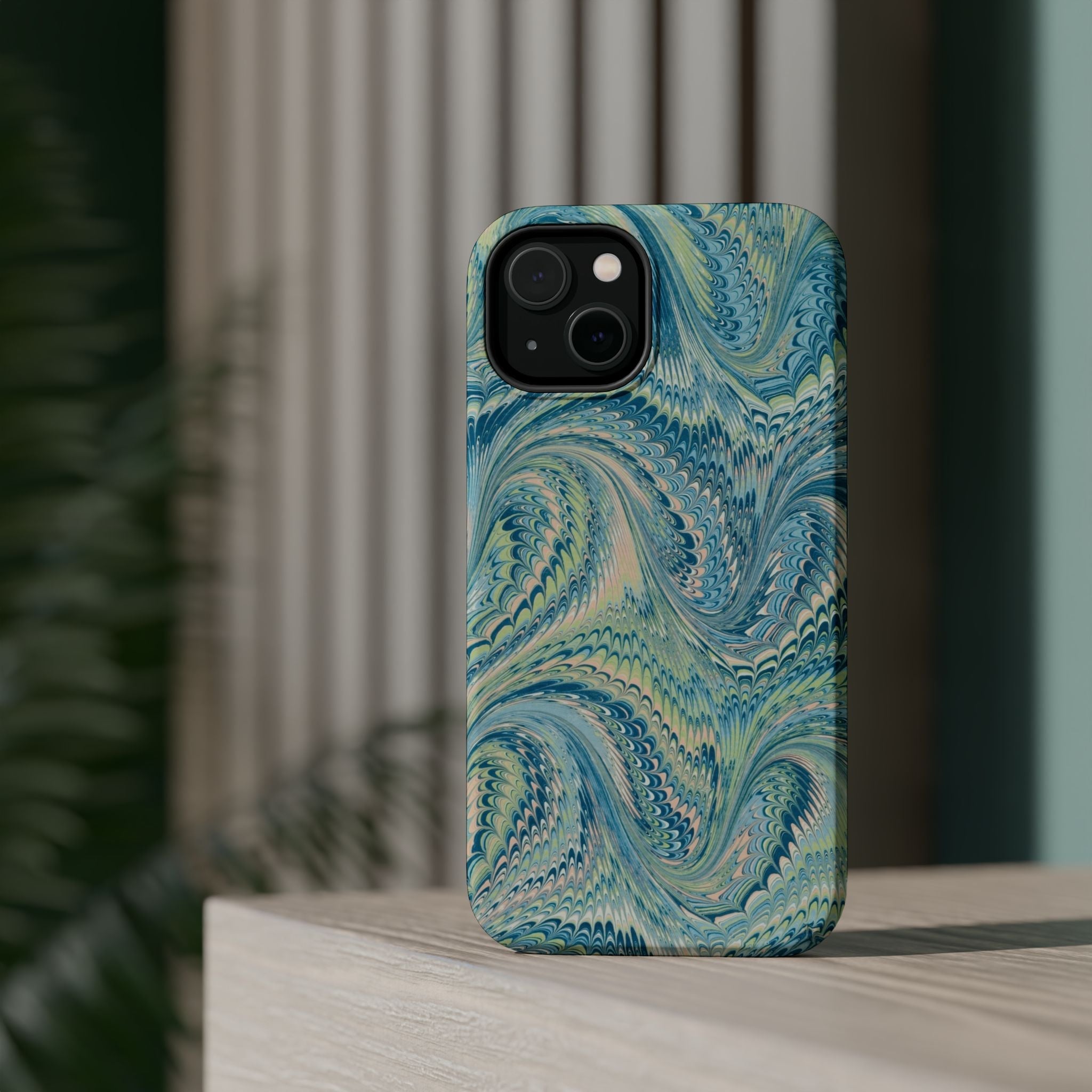 Aqua + Green Marble Phone Case - Impact-Resistant MAG SAFE - Dual Cover Design