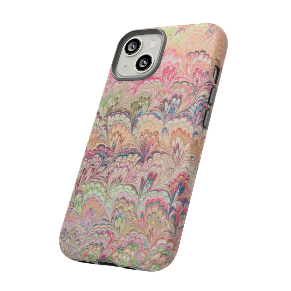 Pastel Pink + Green Feather Marbled Phone Case - Dual Layer Phone Cover