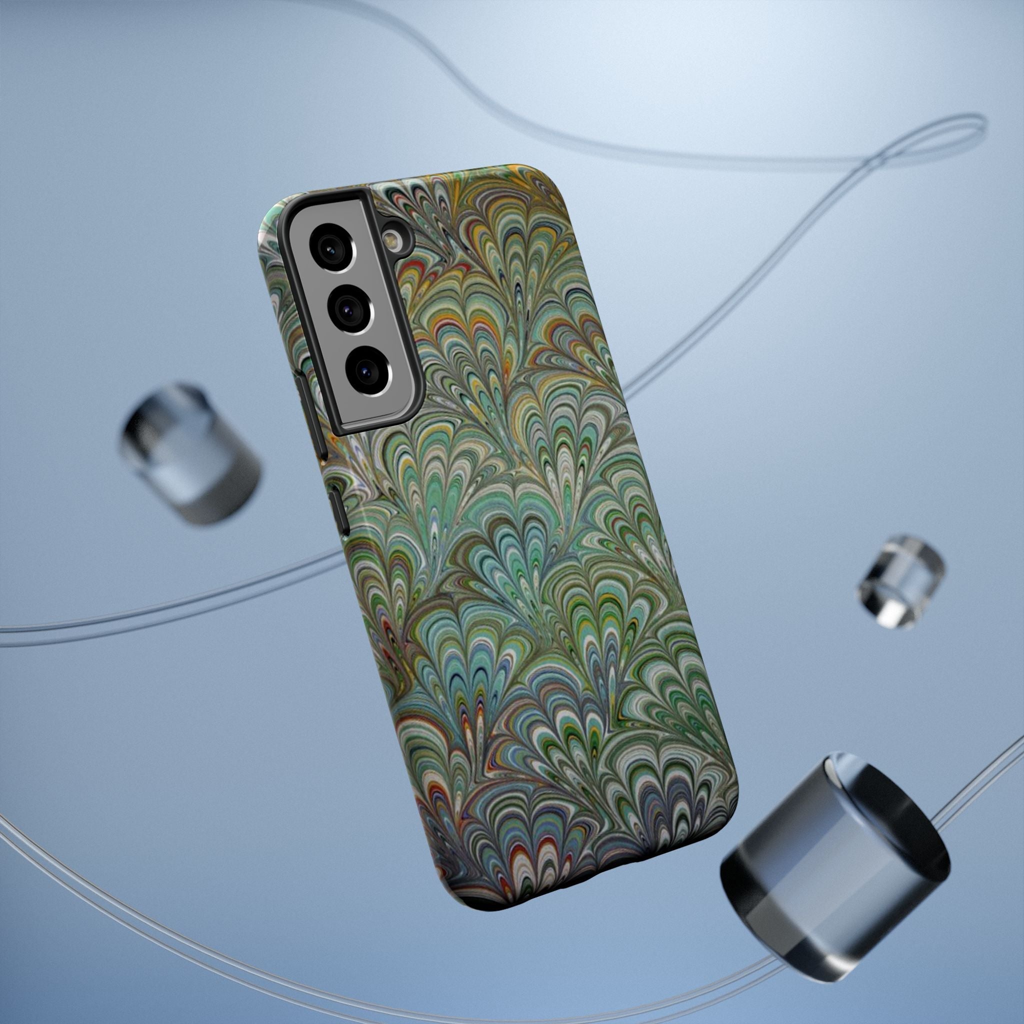 iPhone17 + All Models Phone Cases, Italian Peacock Feather Design, Stylish Impact-Resistant Shell, Protective Cover, Green Peacock Print