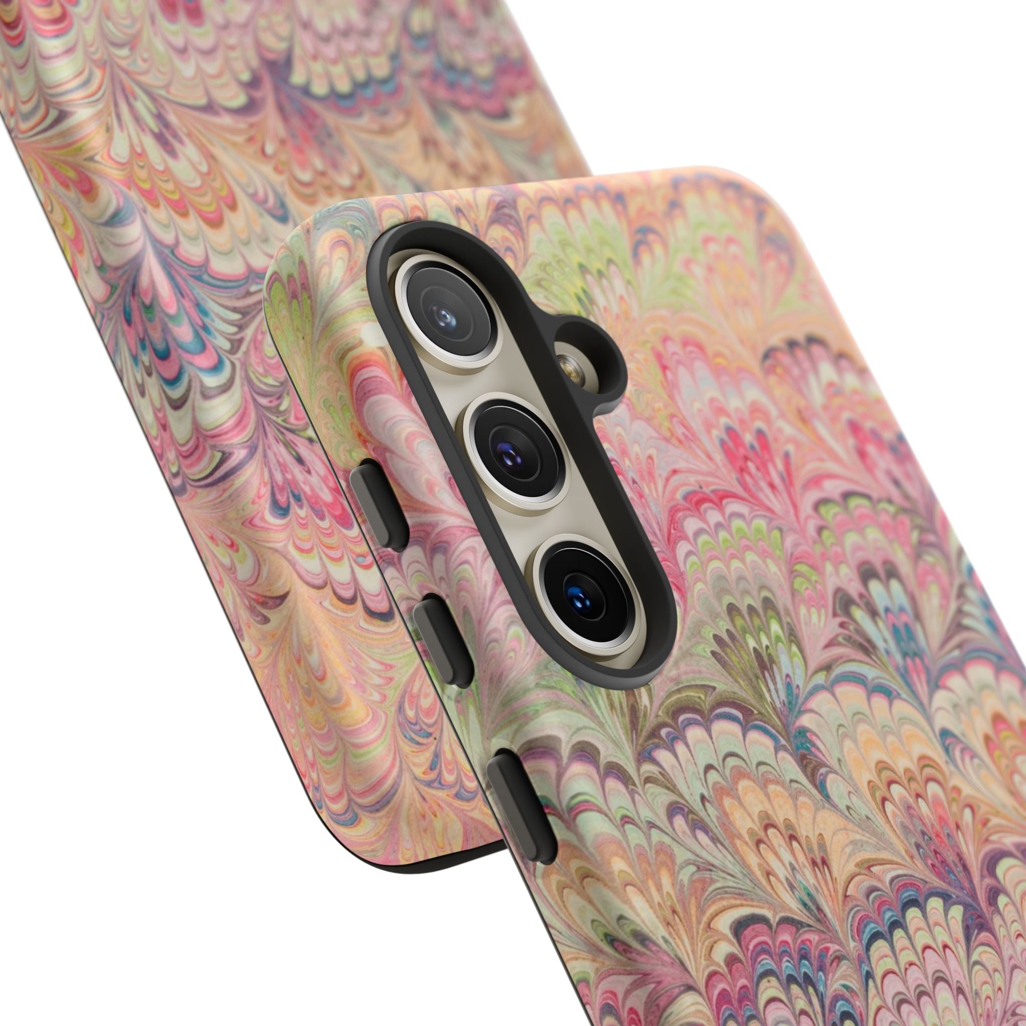 Pastel Pink + Green Feather Marbled Phone Case - Dual Layer Phone Cover