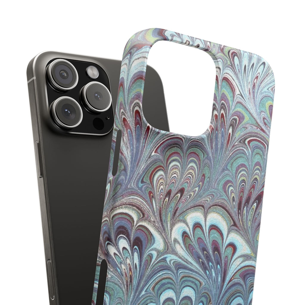 Marbled Feather Green, White + Burgundy Swirl - Single Layer Slim Phone Case