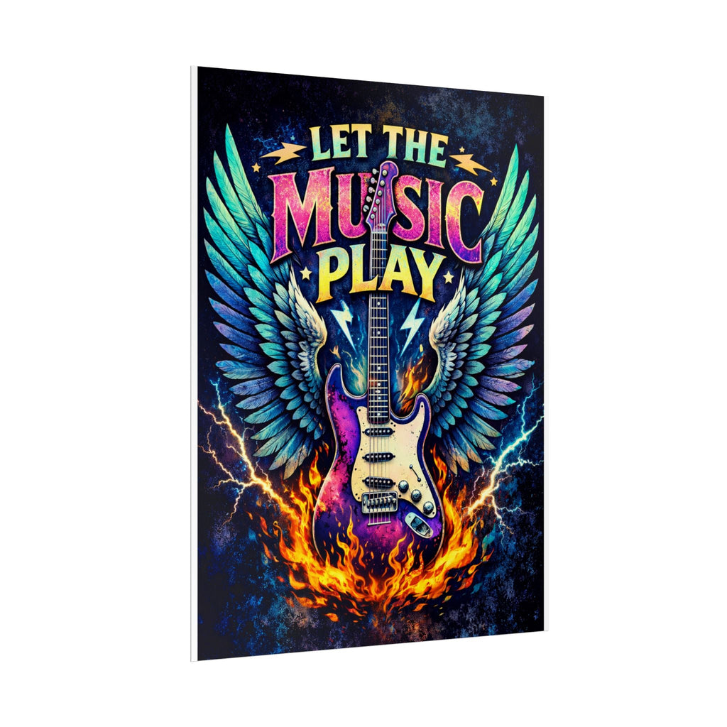 Copy of Let The Music Play Guitar Poster - Rock Skull Wings Rolled Poster
