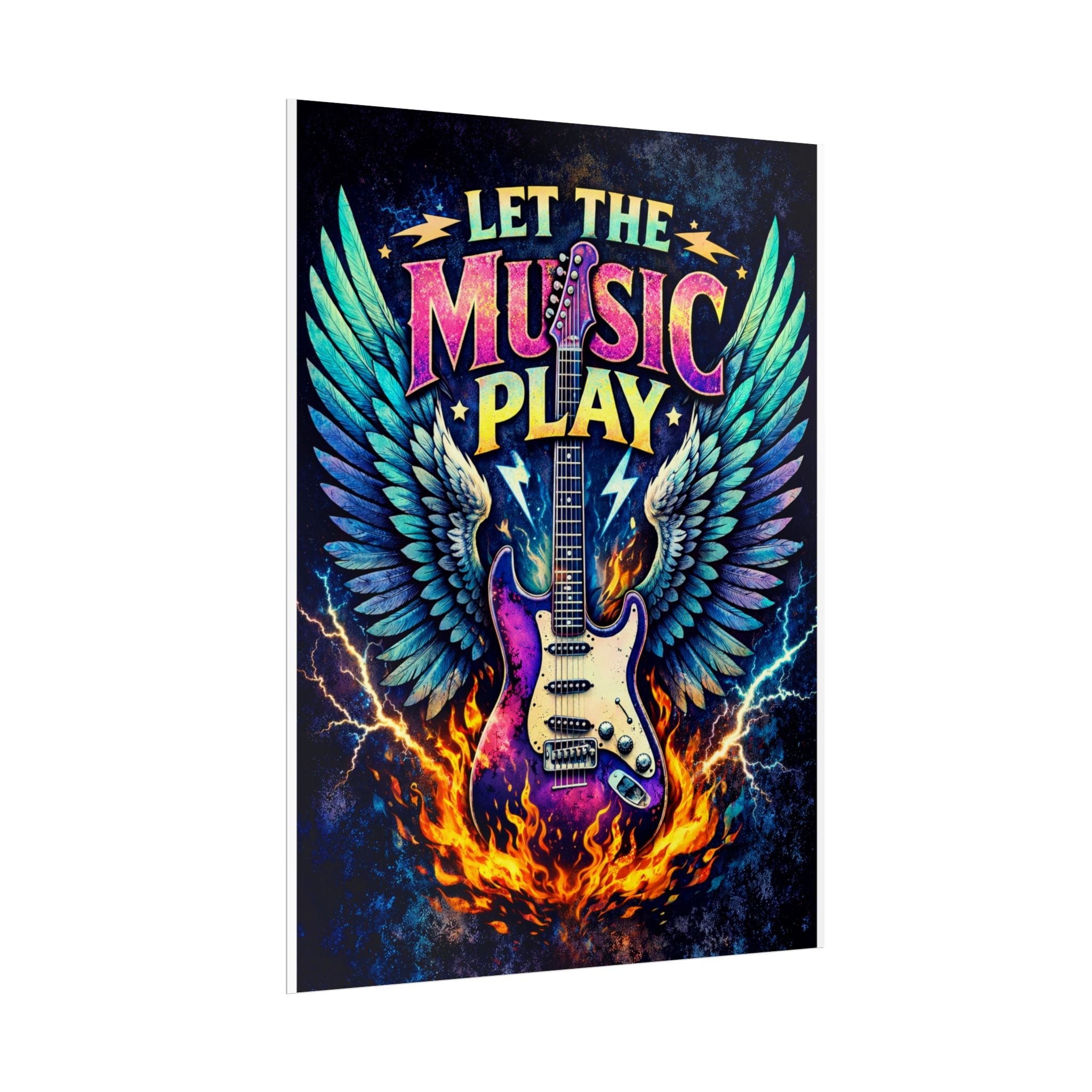 Copy of Let The Music Play Guitar Poster - Rock Skull Wings Rolled Poster