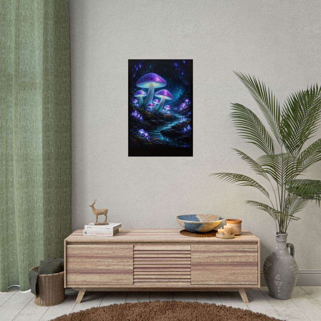 Fantasy Mushroom Poster — Glowing Purple Forest Rolled Art Print