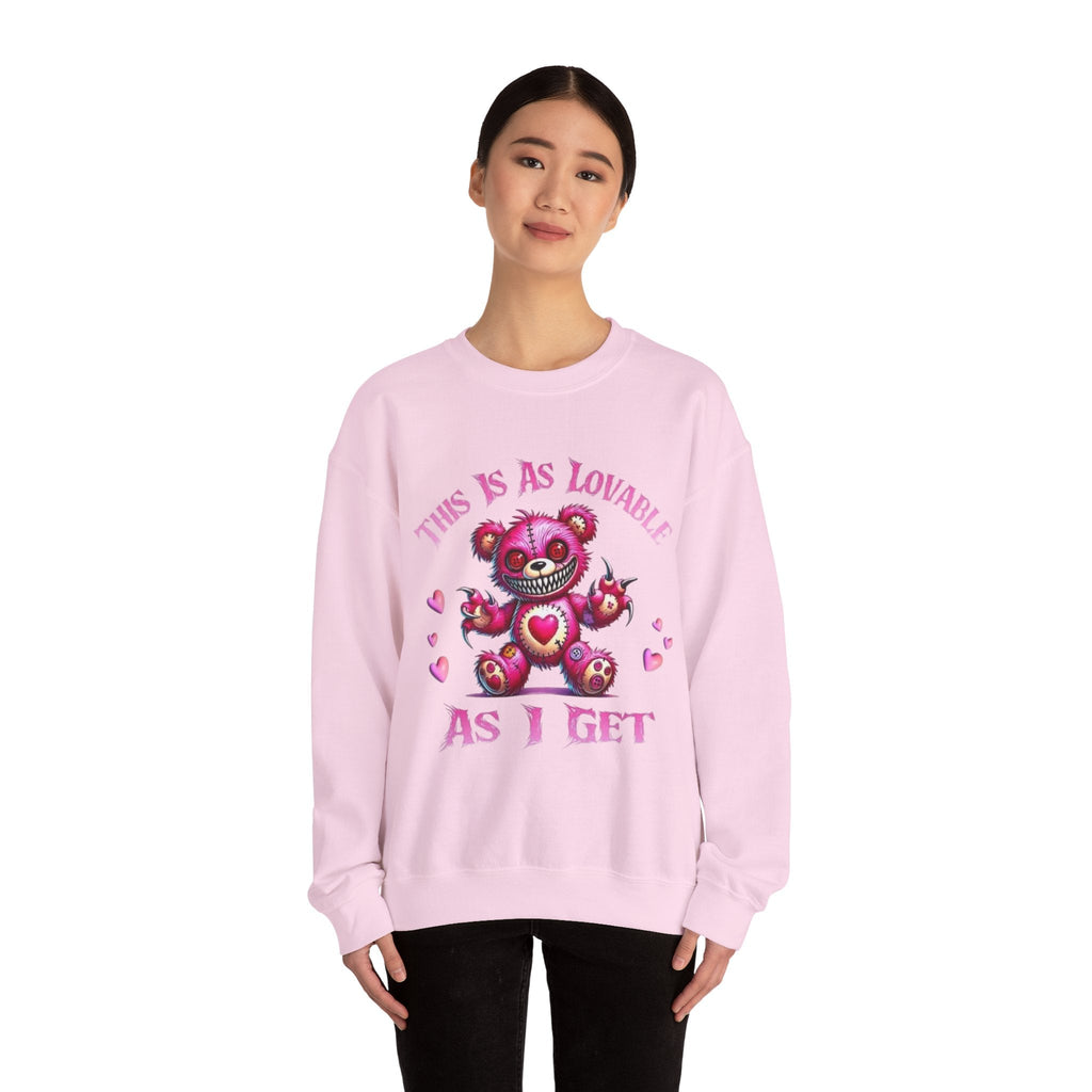 Crewneck Sweatshirt — 'This Is As Lovable As I Get' Pink Heart Teddy Graphic