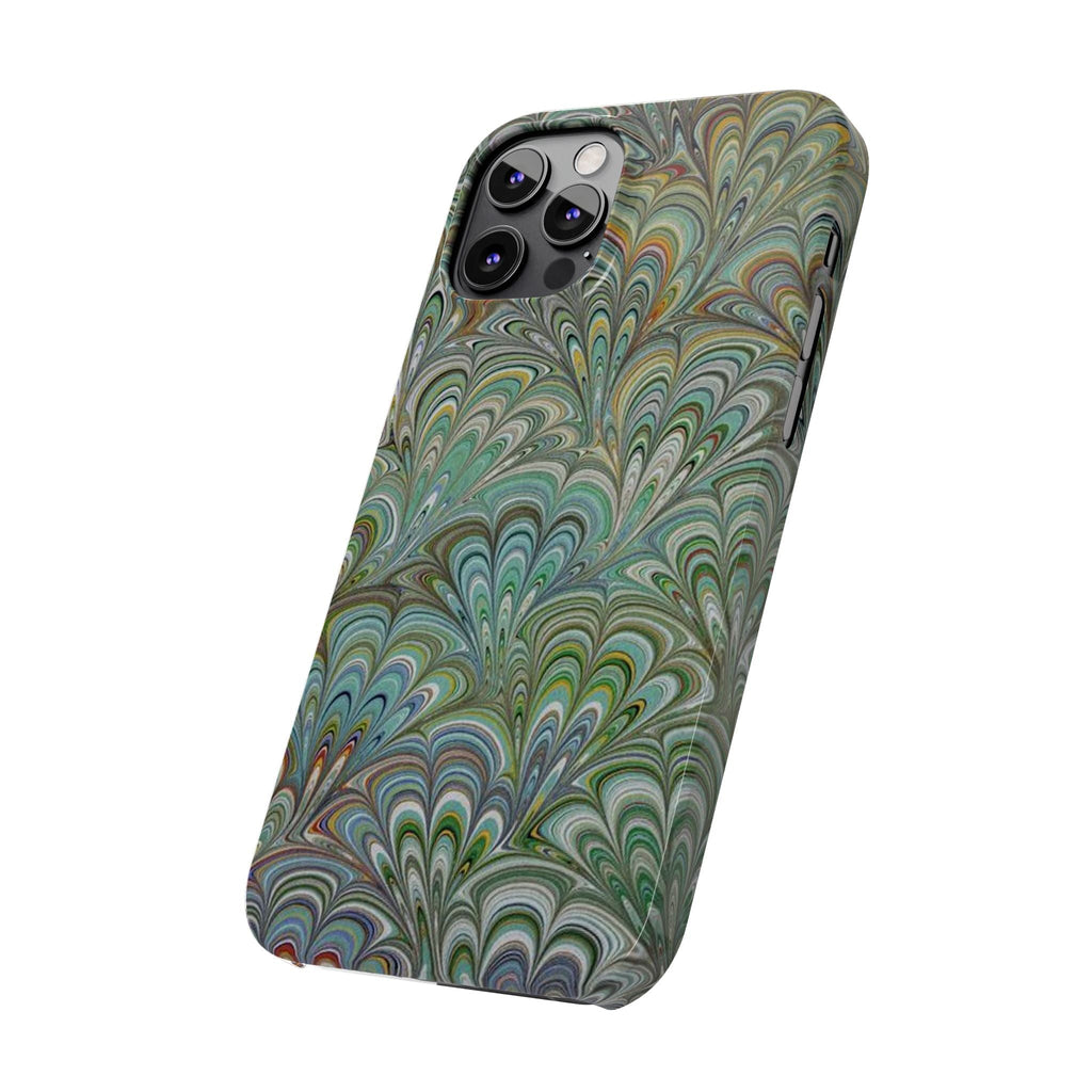 Deep Green Peacock Italian Marbled Design, Italy Feather Phone Case