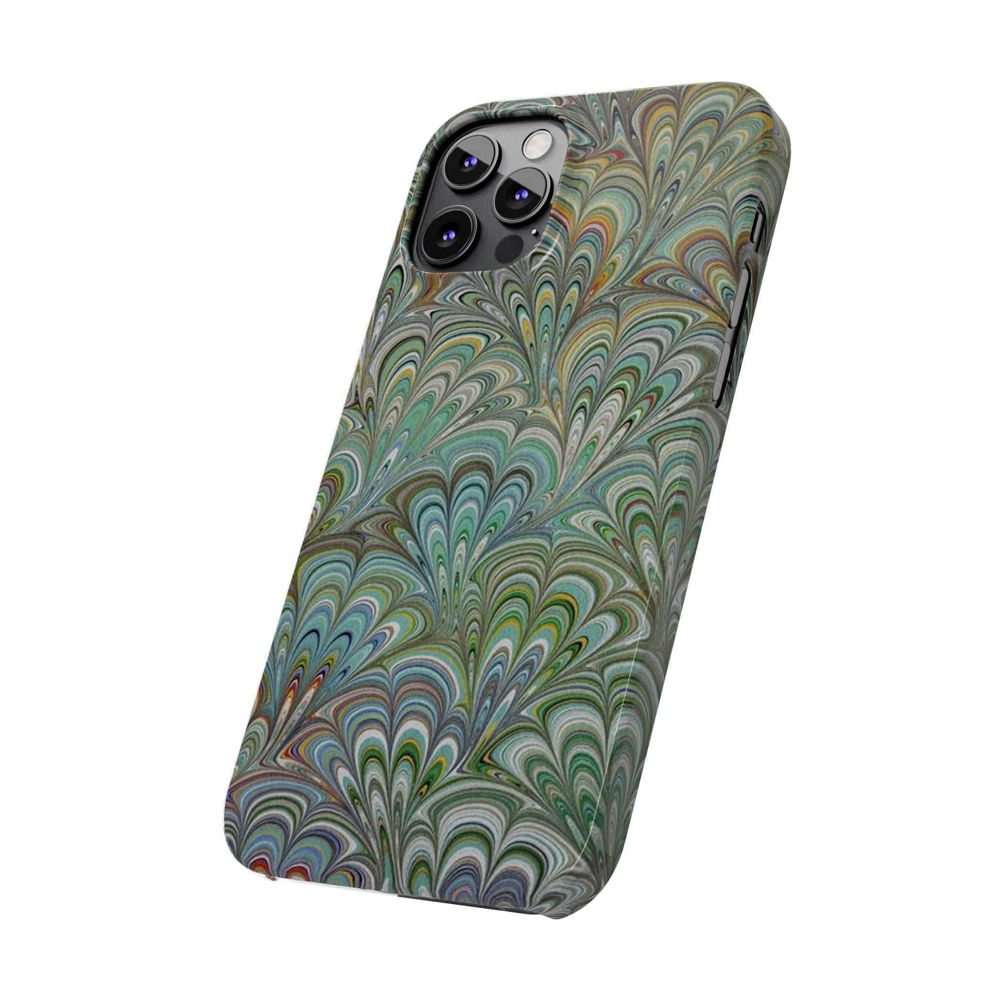 Deep Green Peacock Italian Marbled Design, Italy Feather Phone Case