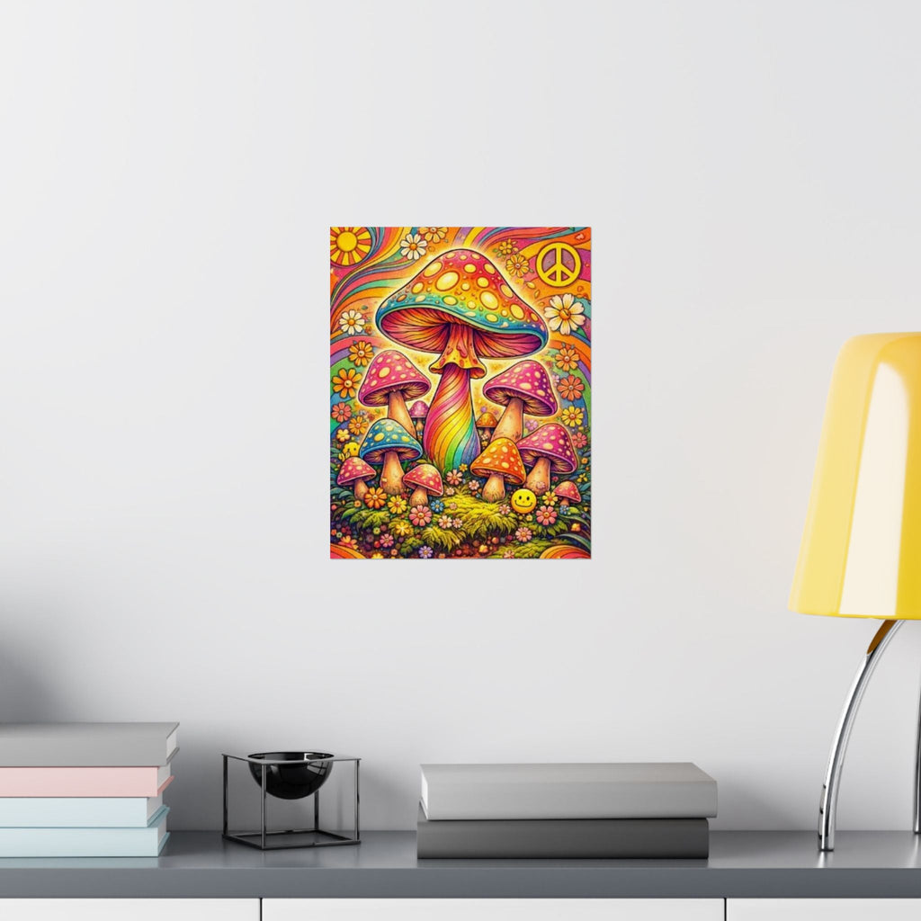 Psychedelic Mushroom Art Poster — Retro Rainbow Peace Wall Print