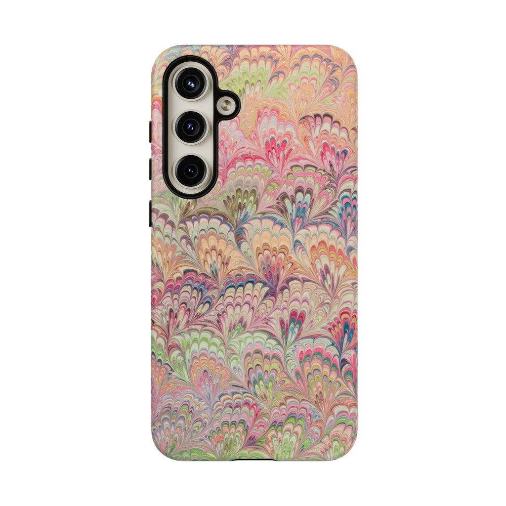 Pastel Pink + Green Feather Marbled Phone Case - Dual Layer Phone Cover