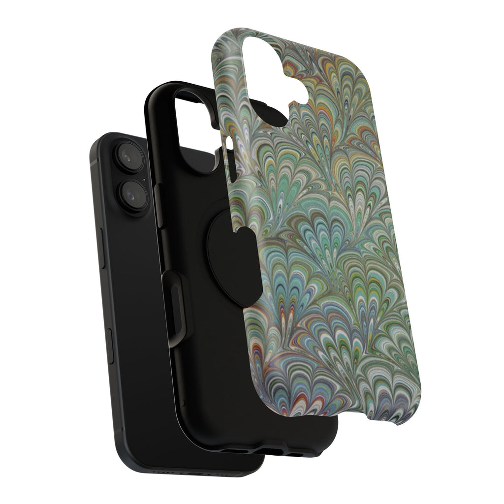 iPhone17 + All Models Phone Cases, Italian Peacock Feather Design, Stylish Impact-Resistant Shell, Protective Cover, Green Peacock Print
