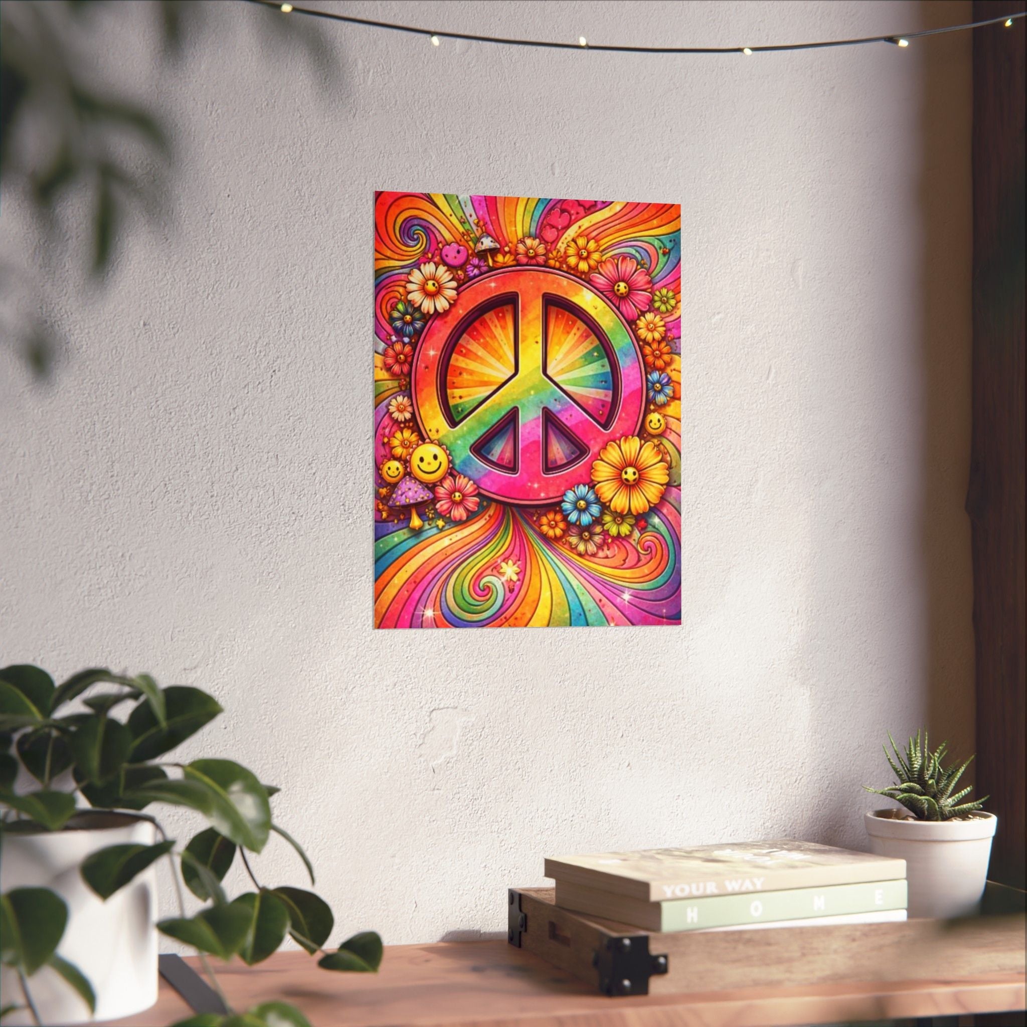 Rainbow Peace Sign Poster — Retro Hippie Matte Vertical Wall Art