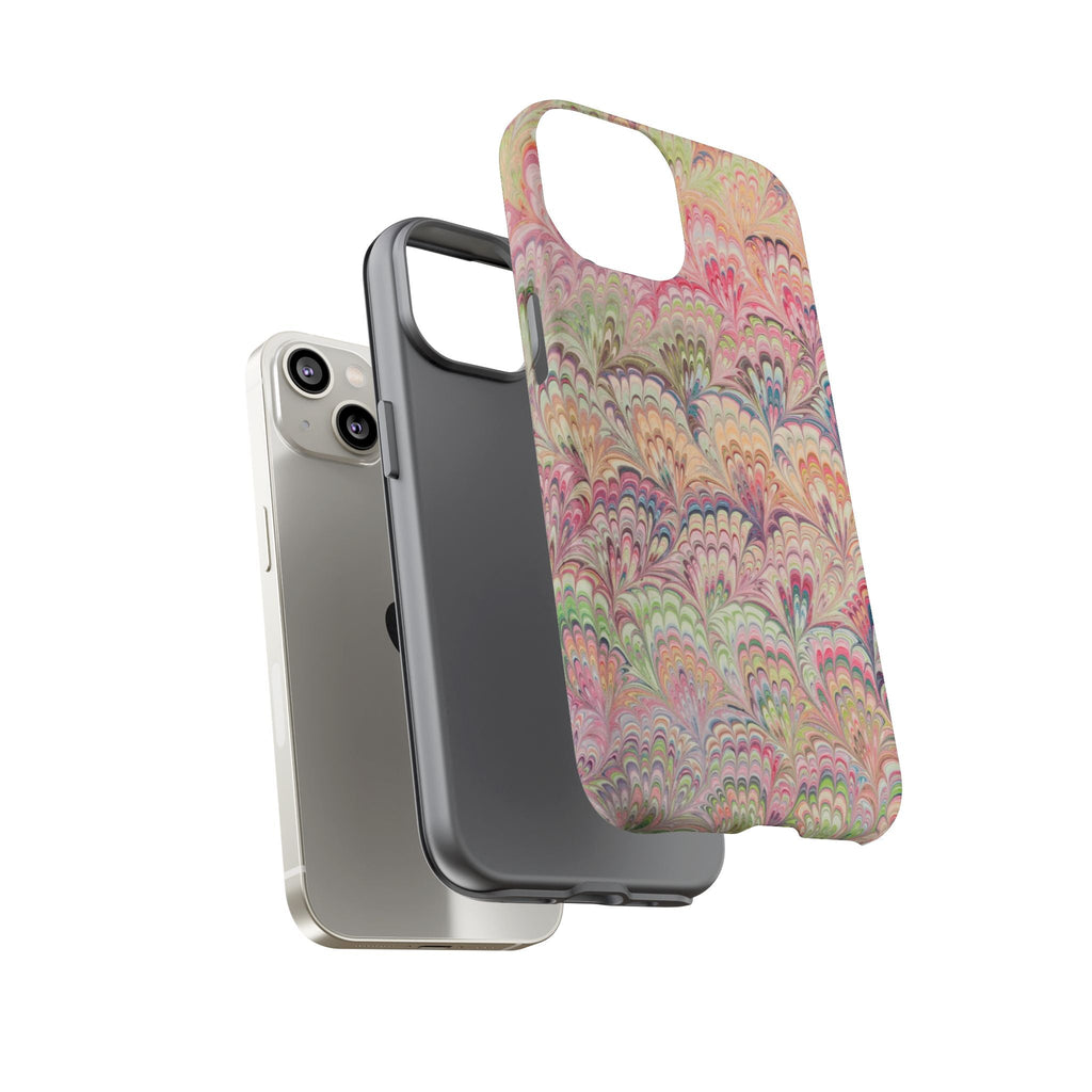 Pastel Pink + Green Feather Marbled Phone Case - Dual Layer Phone Cover