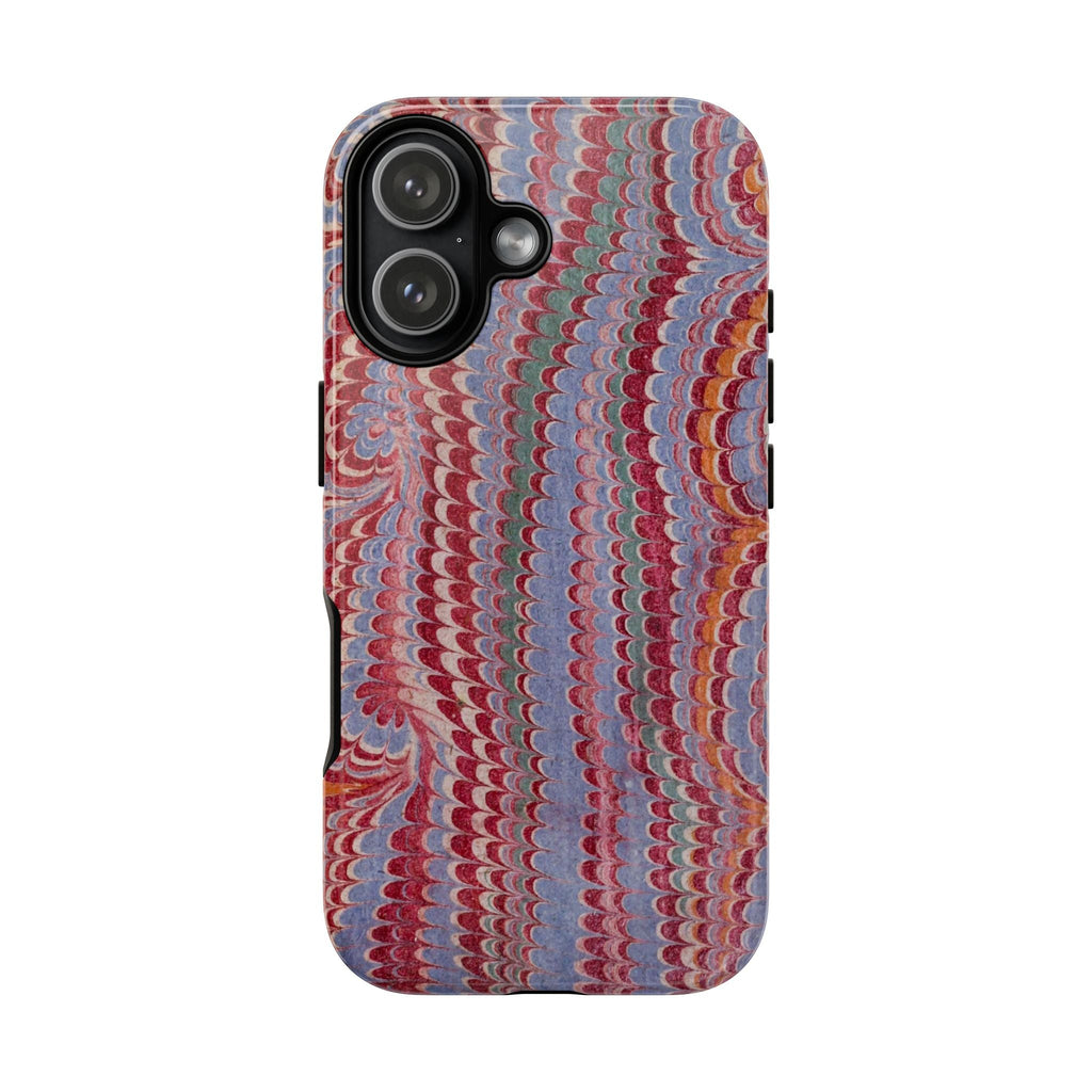 Burgundy and Blue Italian Vintage Marbled, Dual Layer Phone Case