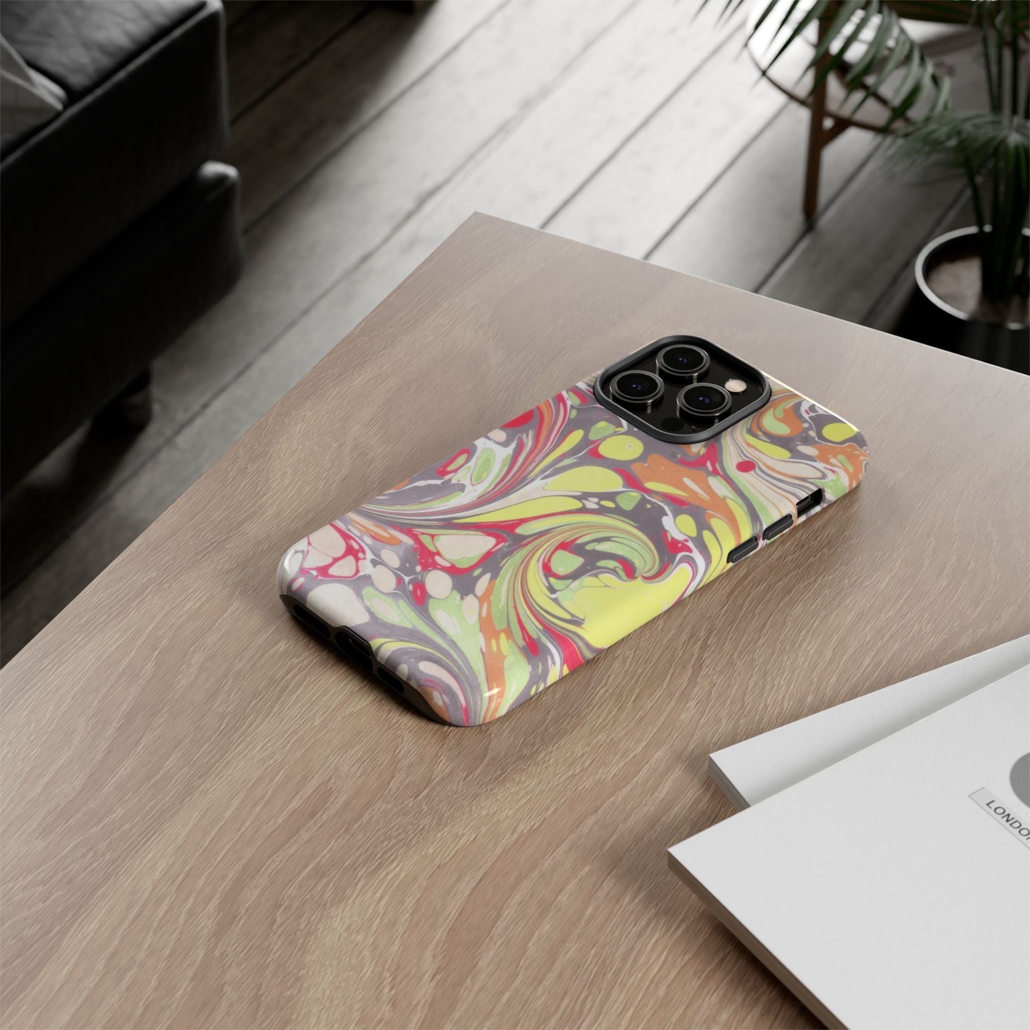 Yellow and Pink Swirl Marbled Italian Phone Case - Dual Layer - Matte or Glossy