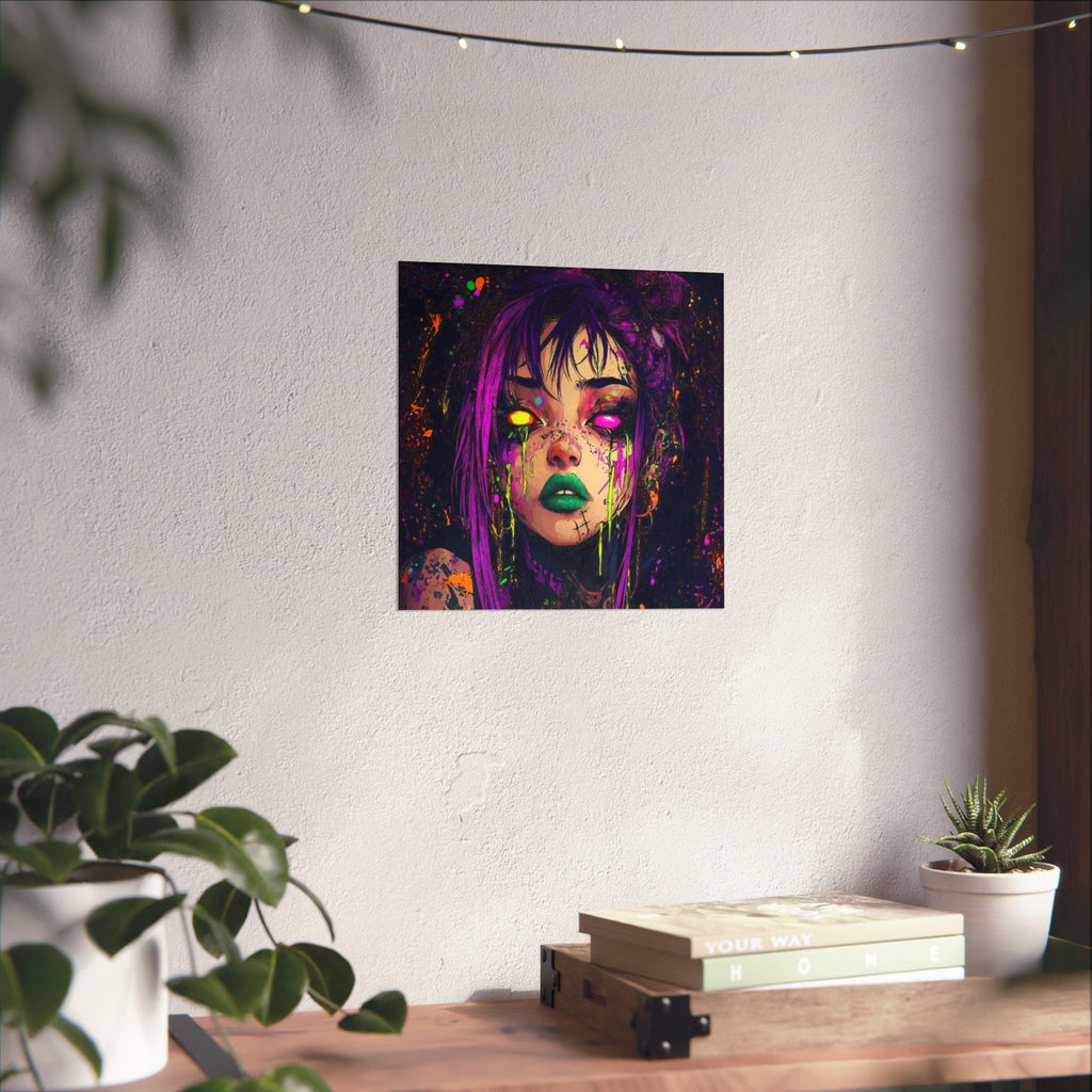 Neon Goth Portrait Poster — Matte Vertical Art Print