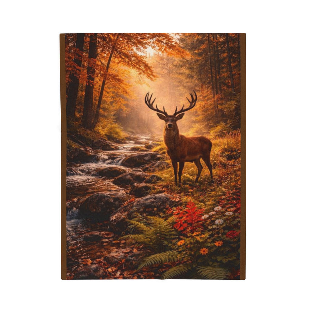 Autumn Forest Deer Velveteen Plush Blanket — Cozy Fall Cabin Throw