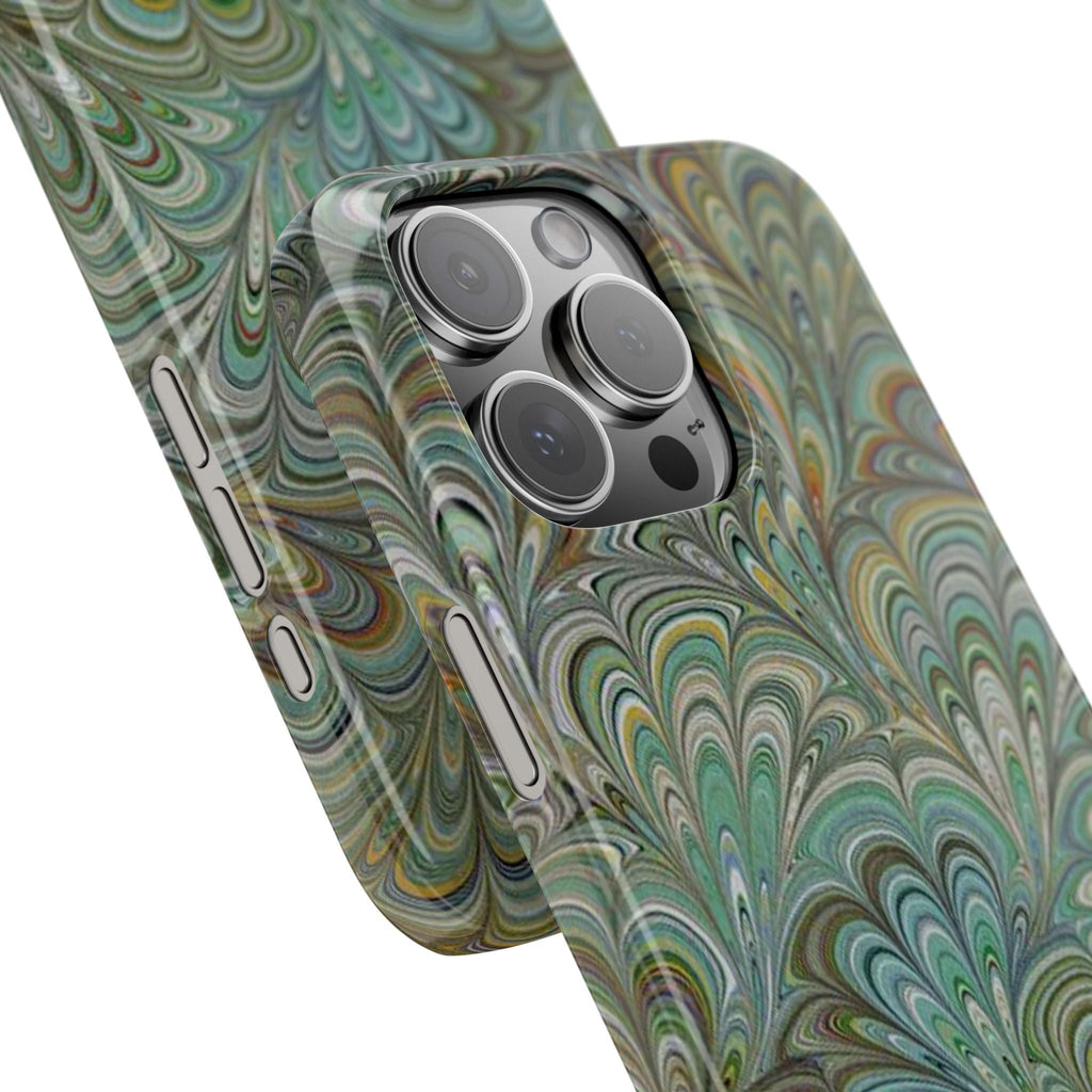 Deep Green Peacock Italian Marbled Design, Italy Feather Phone Case