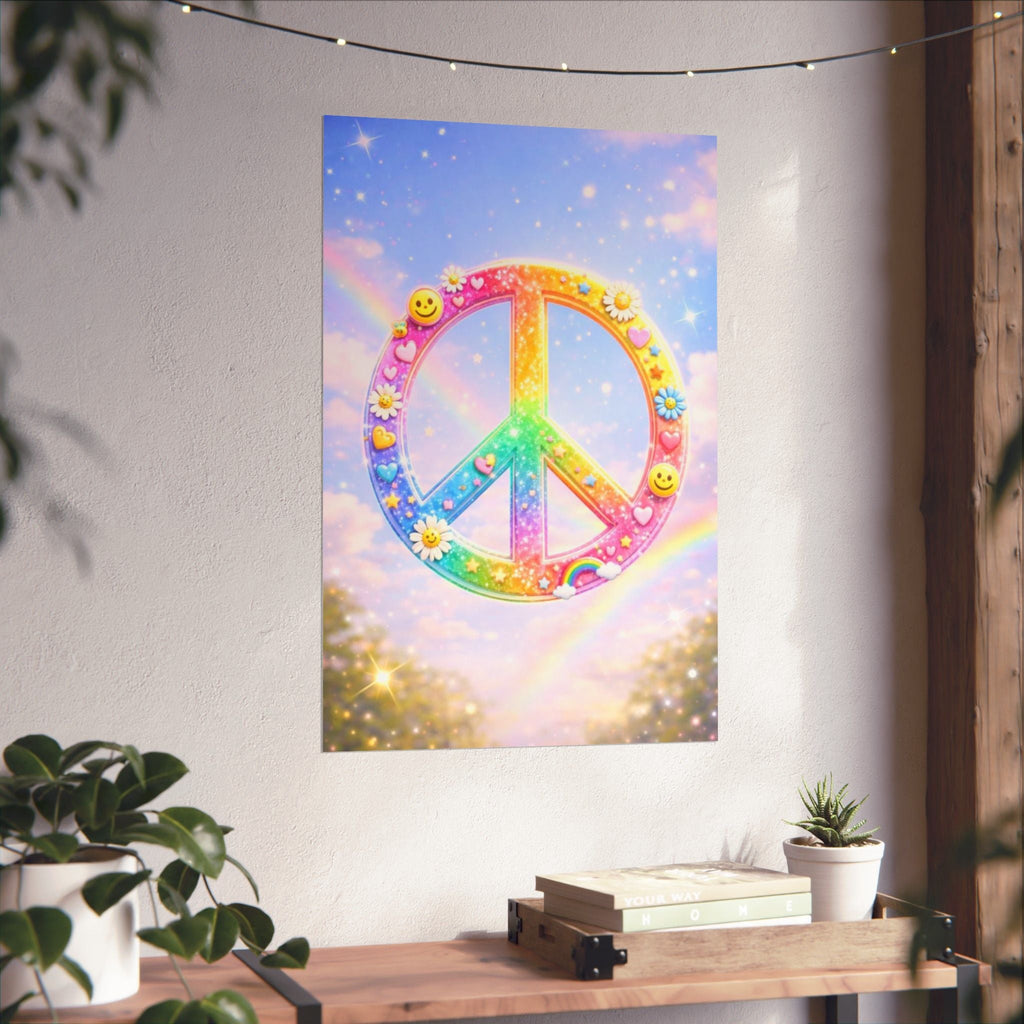 Rainbow Peace Sign Matte Poster — Retro 90s Inspired Psychedelic Wall Art