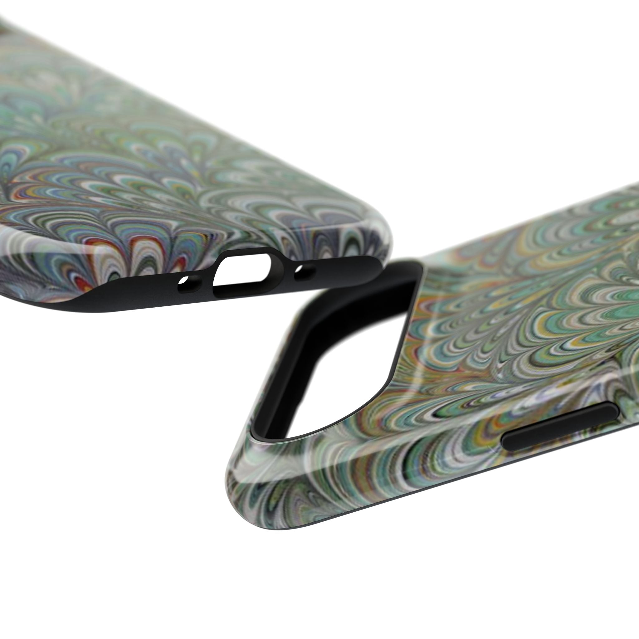 iPhone17 + All Models Phone Cases, Italian Peacock Feather Design, Stylish Impact-Resistant Shell, Protective Cover, Green Peacock Print