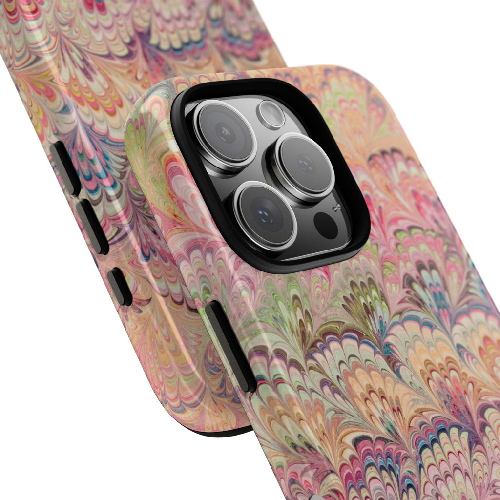 Pastel Pink + Green Feather Marbled Phone Case - Dual Layer Phone Cover