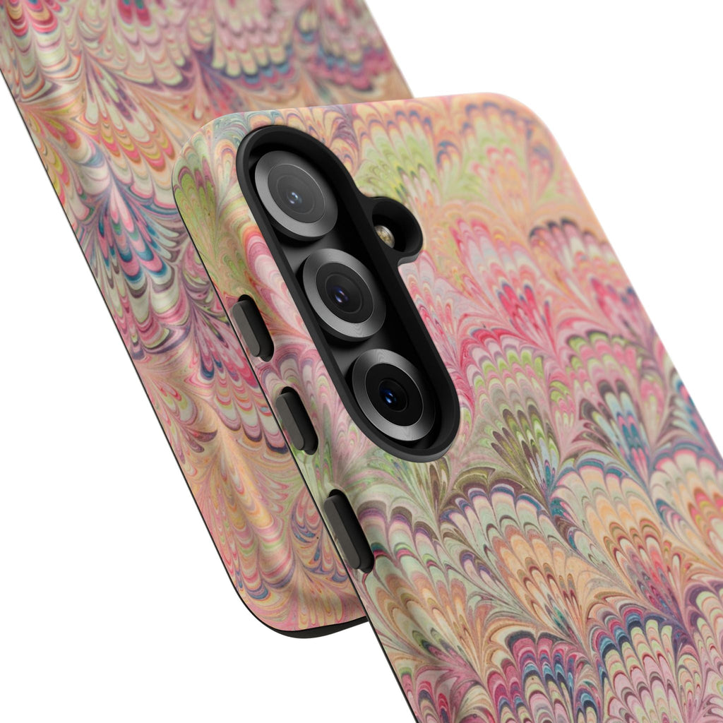 Pastel Pink + Green Feather Marbled Phone Case - Dual Layer Phone Cover