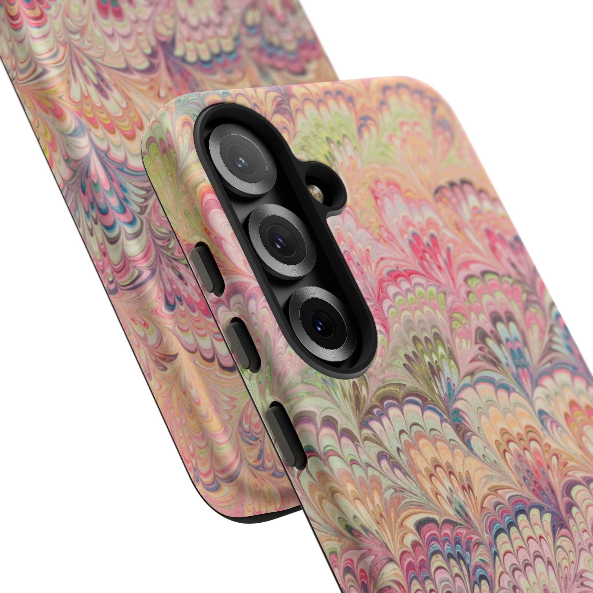 Pastel Pink + Green Feather Marbled Phone Case - Dual Layer Phone Cover